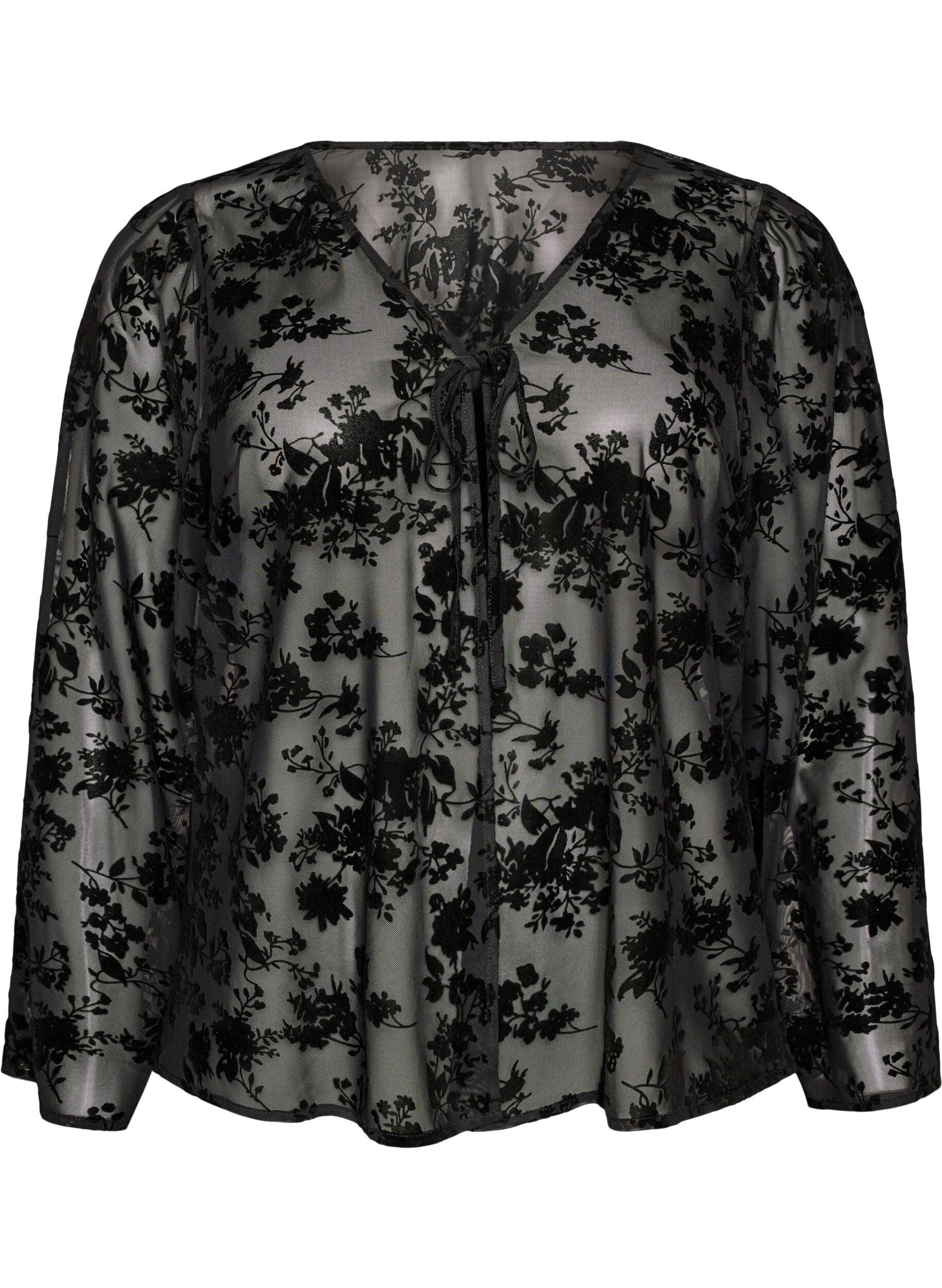 Meshbluse mit Blumenmuster und offener Front