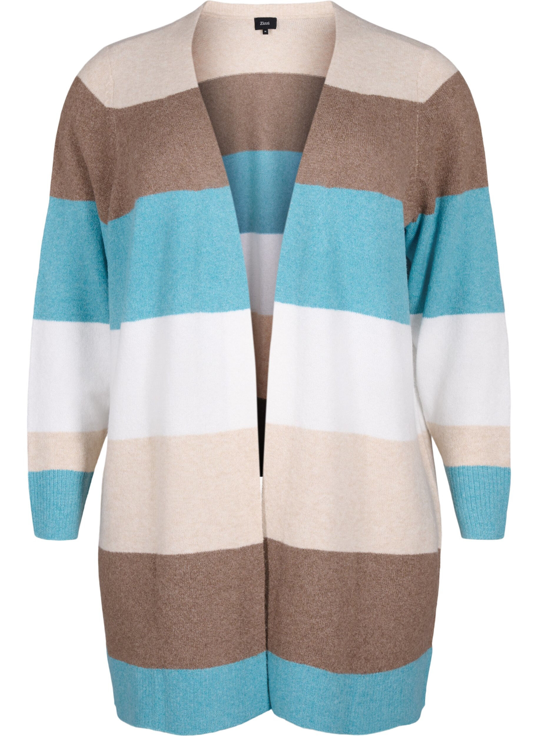 Zizzi Cardigan long ouvert &agrave; l'avant, Reef Waters Mel Comb, Packshot image number 0