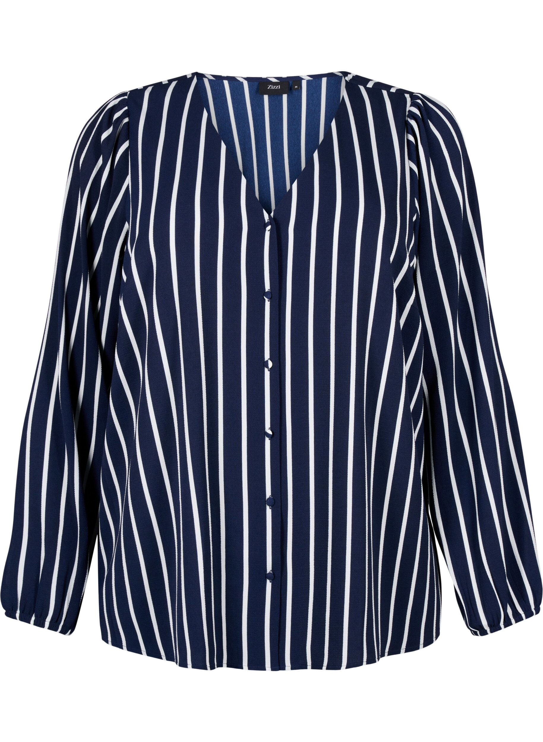 Zizzi Blouse avec col en V et imprim&eacute;, Maritime Blue Stripe, Packshot image number 0