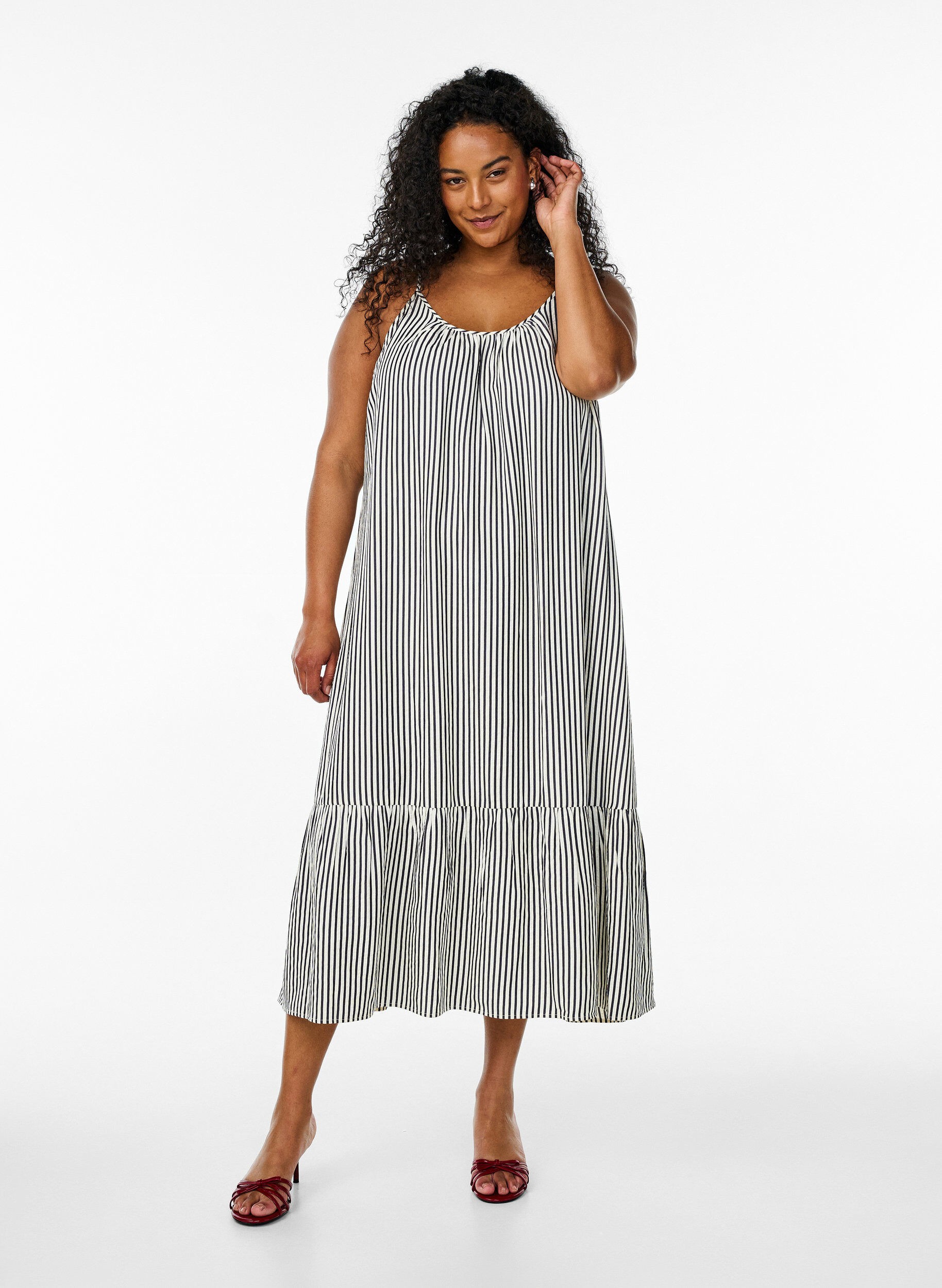 Zizzi Sommerkleid mit Streifen und A-Linie, Schwarz, Model image number 0