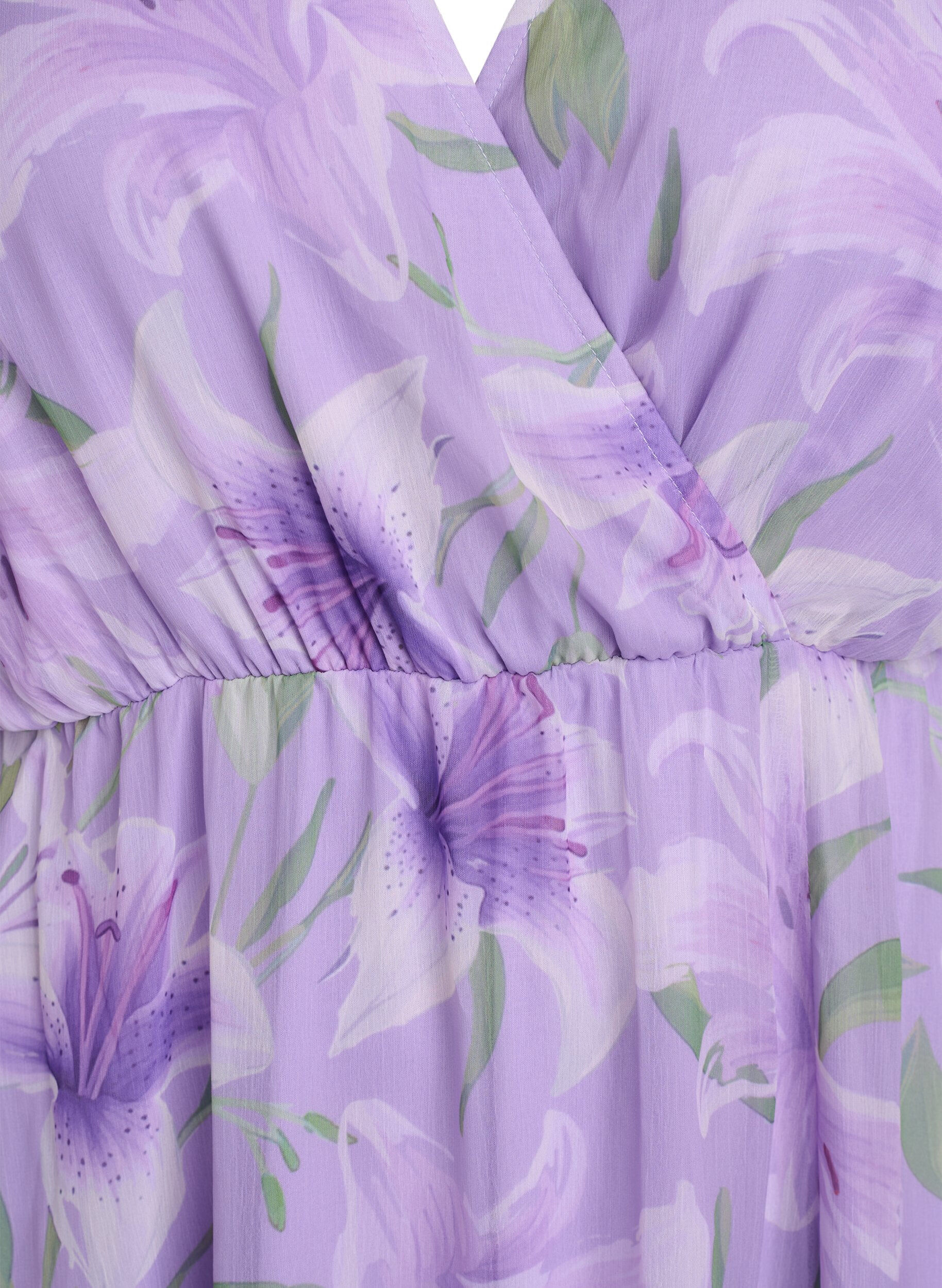 Zizzi Robe longue en chiffon imprim&eacute; floral et manches courtes, Mauve, Packshot image number 2