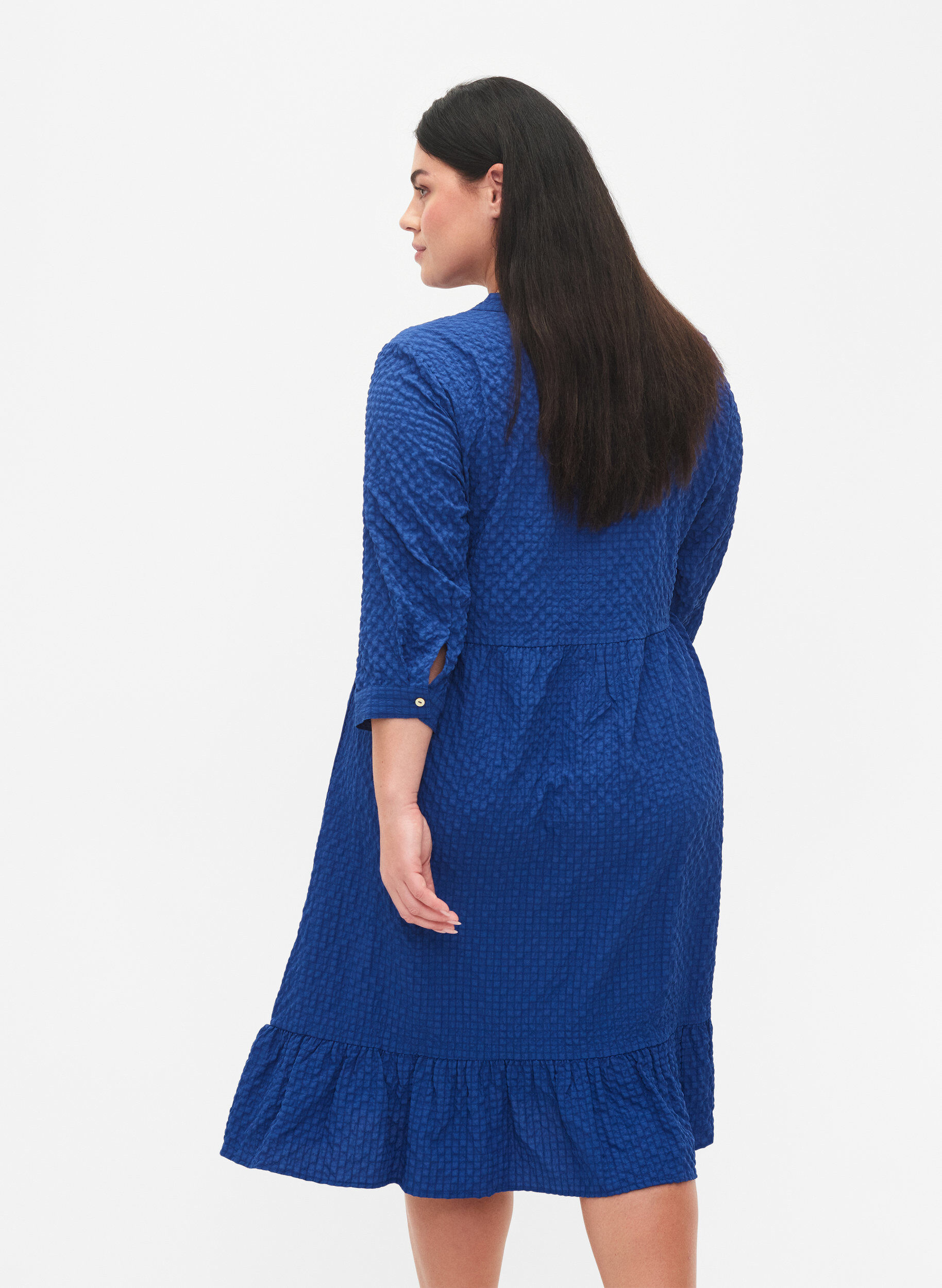 Zizzi Einfarbiges Midikleid mit 3/4-&Auml;rmeln, True blue, Model image number 1