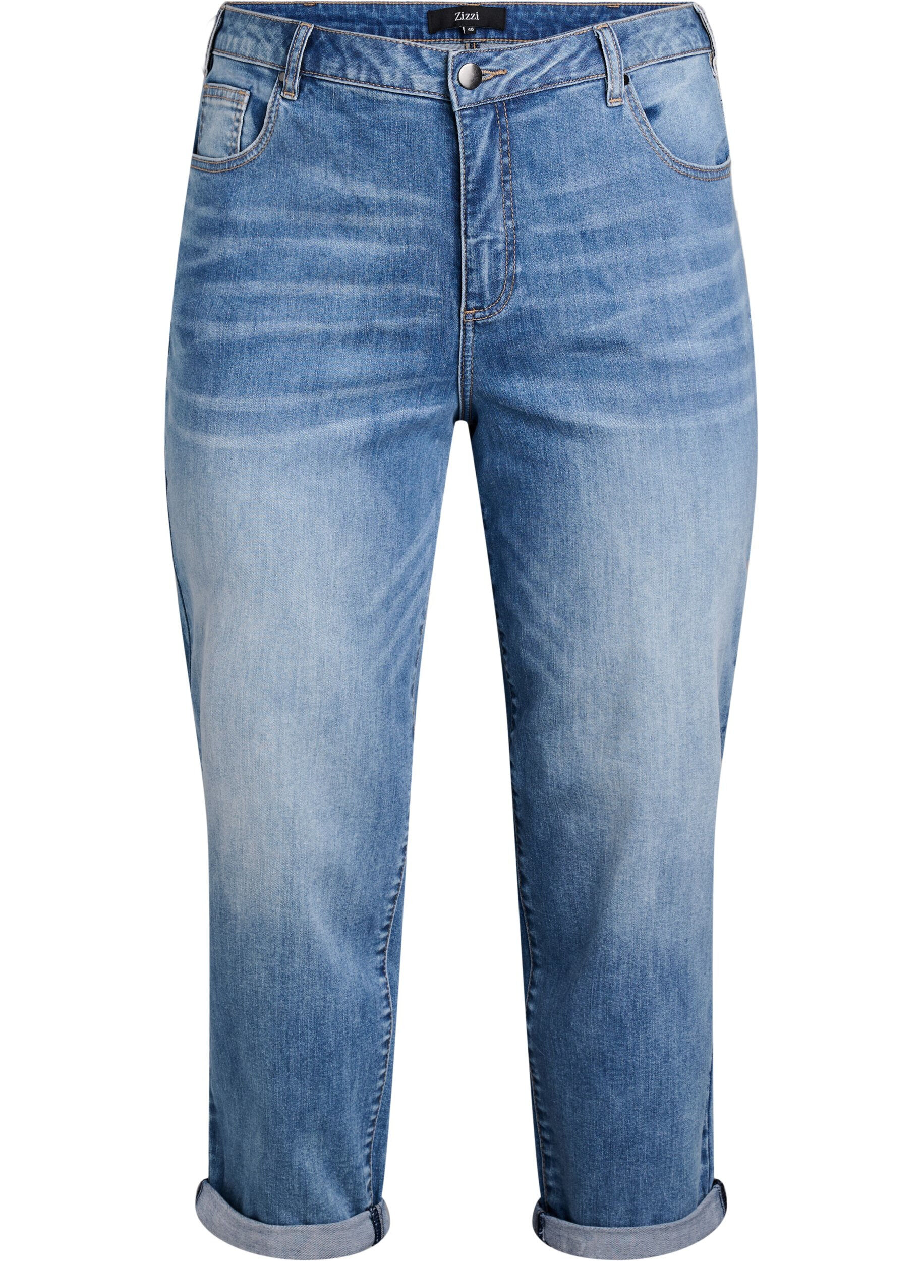 Jean 7/8 retrouss&eacute; et taille haute