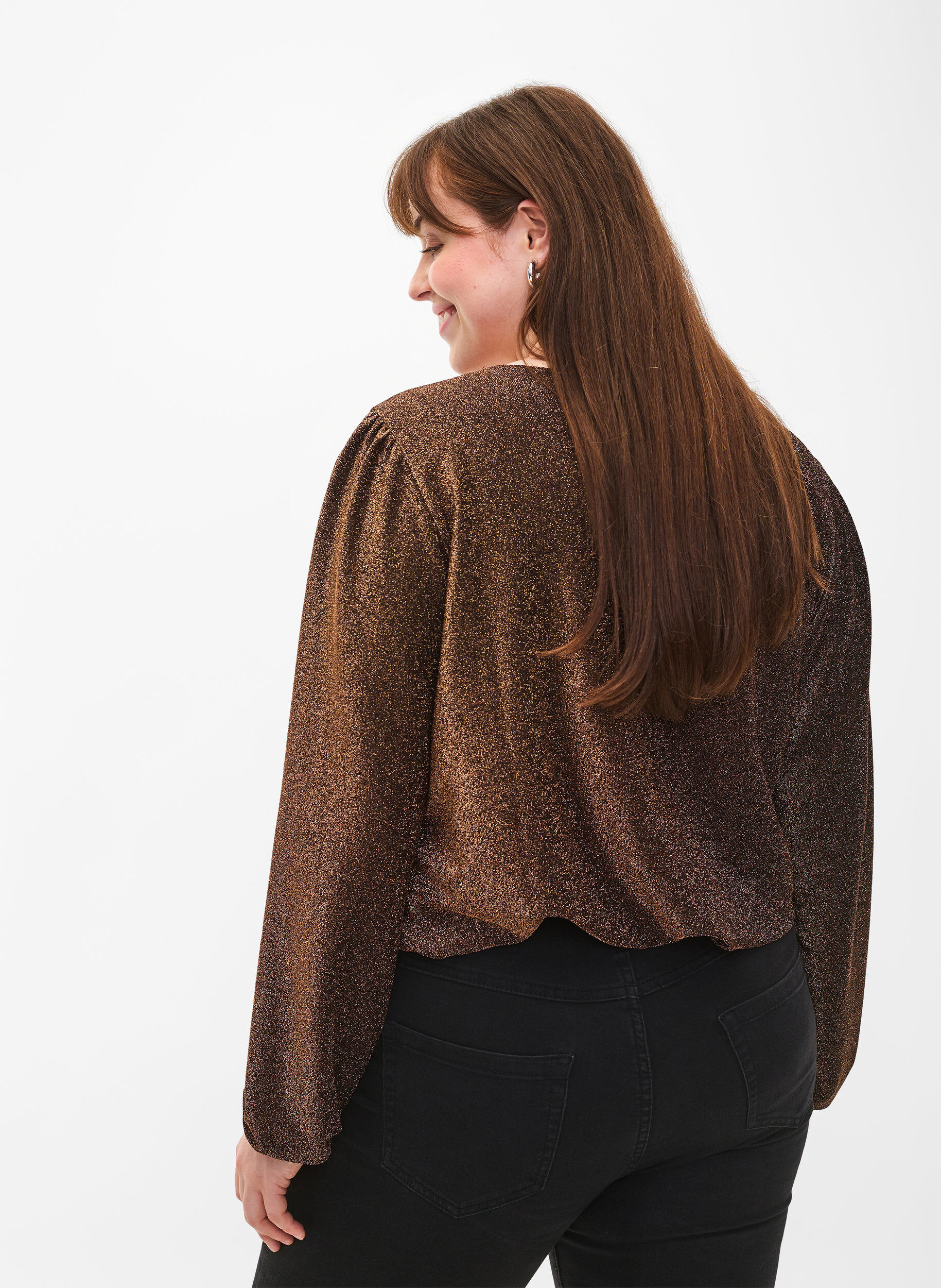 Zizzi  Glitzerbluse mit Puff&auml;rmeln, Black Copper, Model image number 1