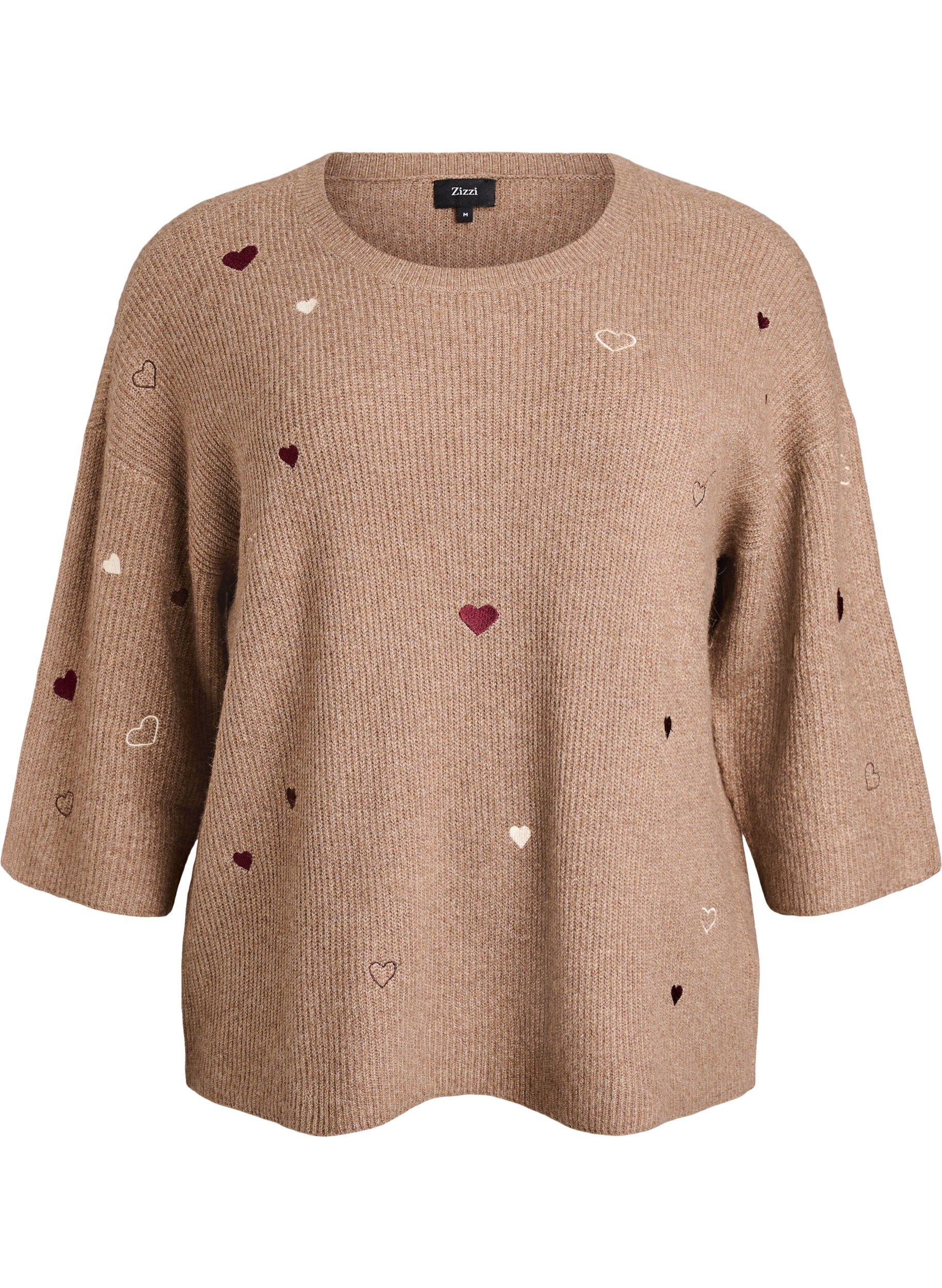 ZizziPullover mit Herzen und 3/4-&Auml;rmeln, Braun, Packshot image number 0