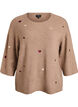 Pullover mit Herzen und 3/4-&Auml;rmeln, Braun, Packshot image number 0