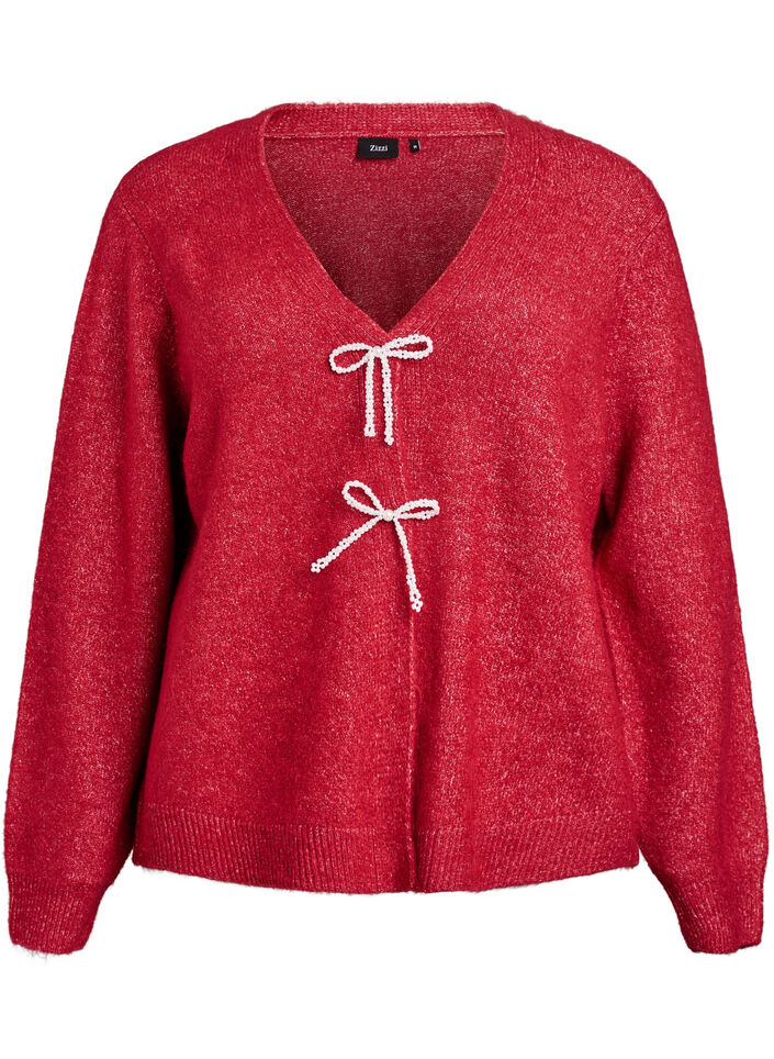 Cardigan en maille avec boutons nacrés, Rouge, Packshot