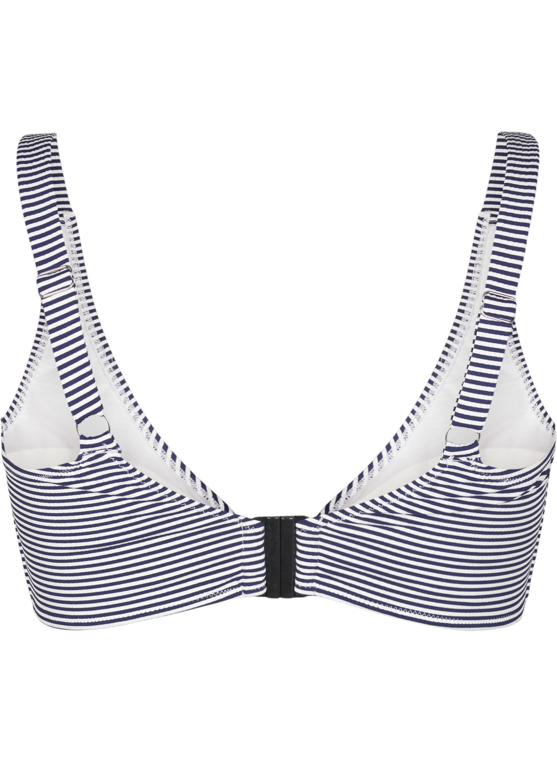 Zizzi Bikinioberteil mit Streifenmuster und Ringdetail, Blau, Packshot image number 1