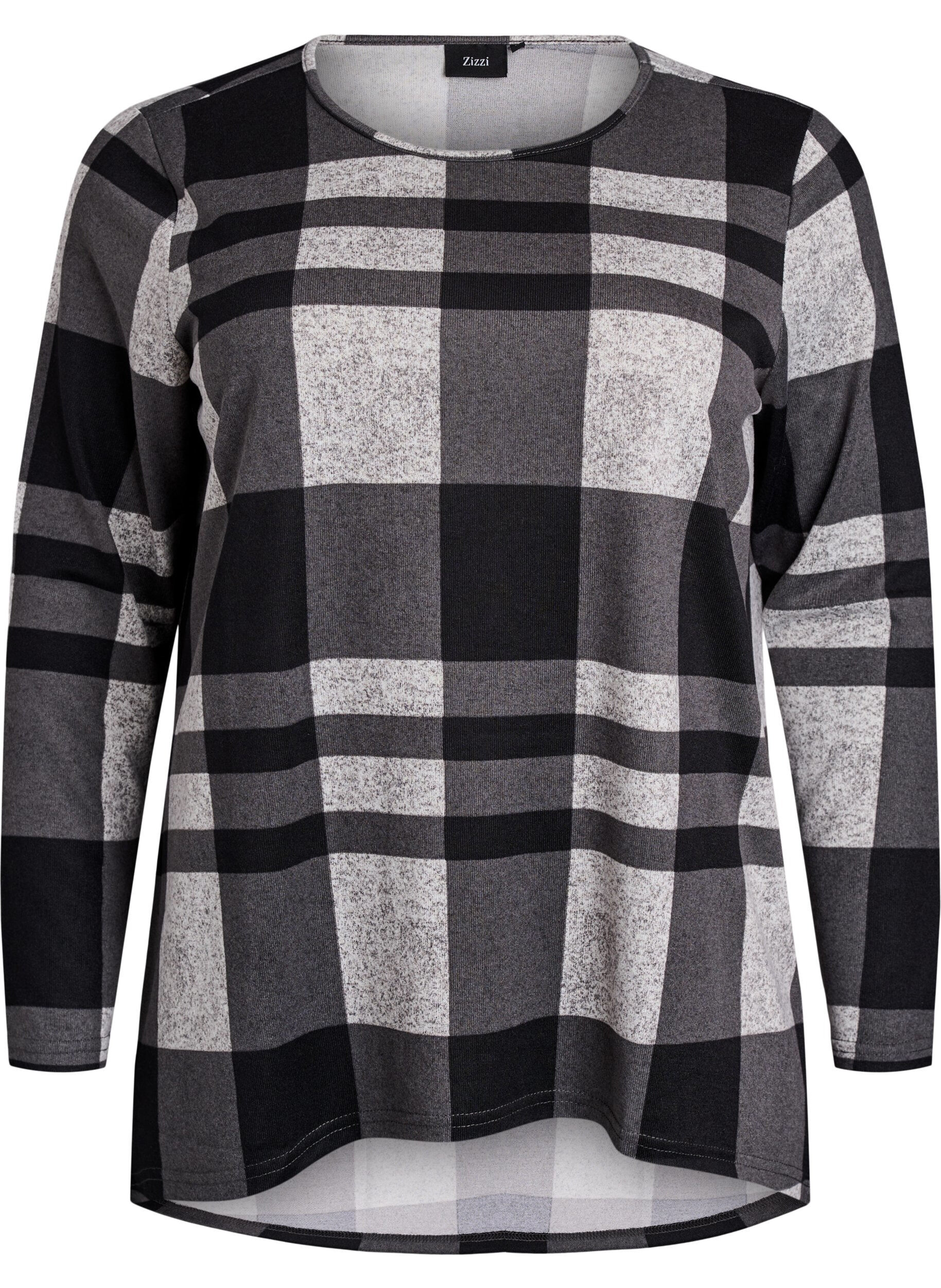 Zizzi Gemusterte Bluse mit langen &Auml;rmeln, Grau, Packshot image number 0