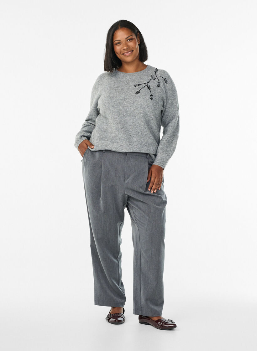Pull brod&eacute; de perles, Gris, Model image number 1