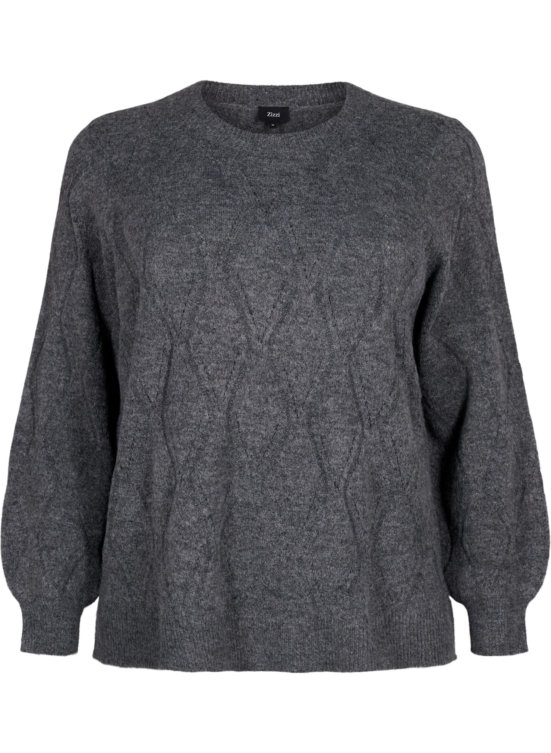 Zizzi Gestrickter Pullover mit Lochmuster, Dark Grey Melange, Packshot image number 0