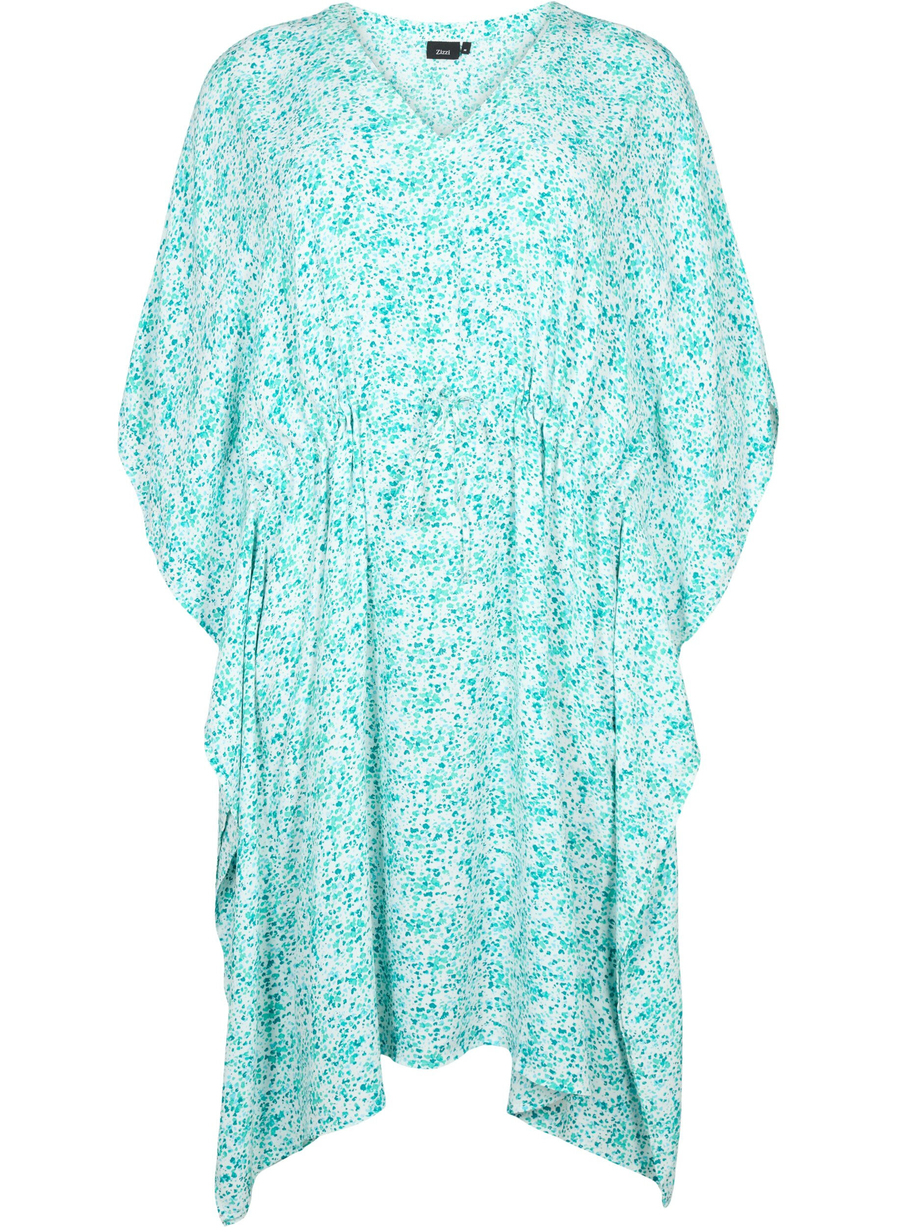 Zizzi Viskose Kaftan Kleid mit Druck, Green Dot, Packshot image number 0