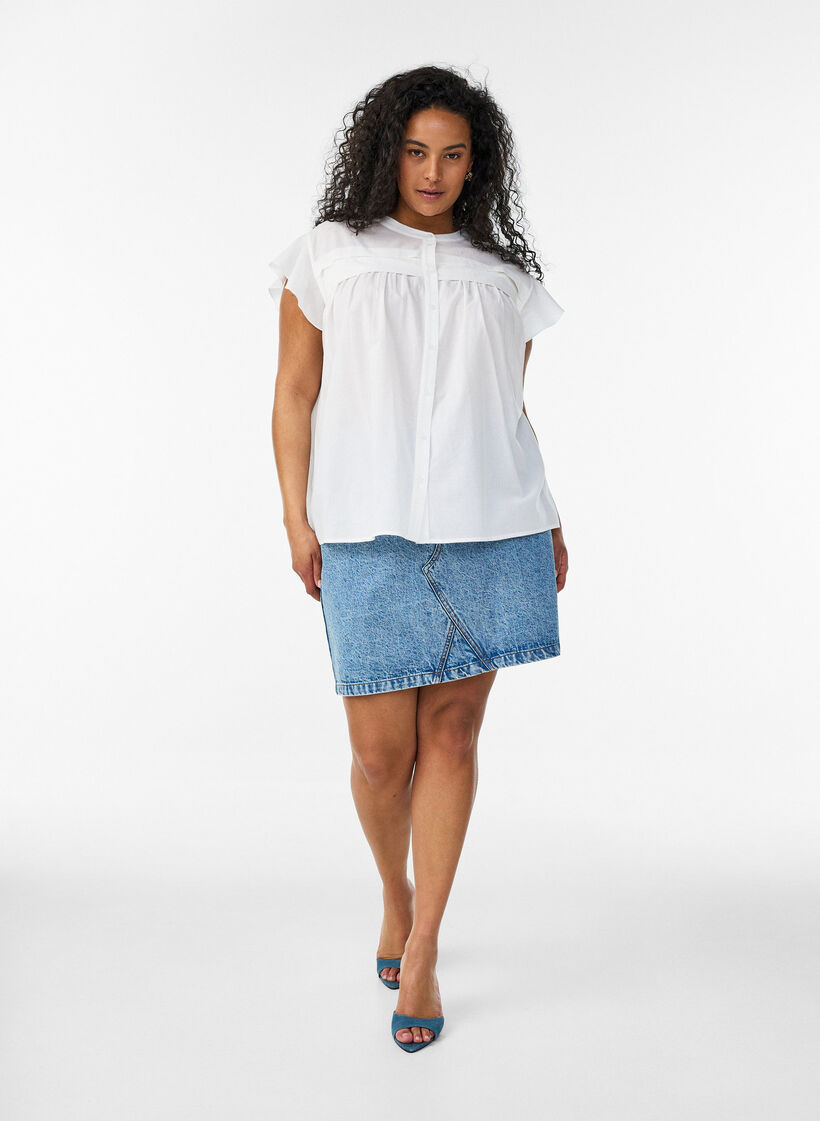 Chemisier sans manches &agrave; coupe &eacute;vas&eacute;e en coton, Blanc, Model image number 1