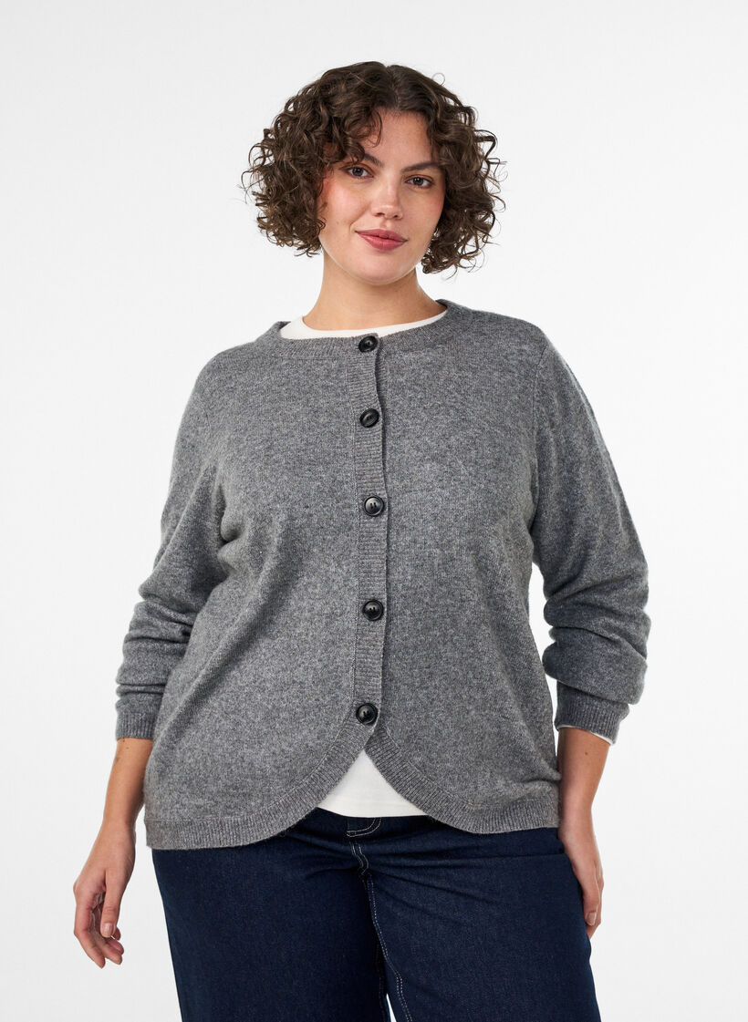 Cardigan avec boutons et devant arrondi, Gris, Model image number 0