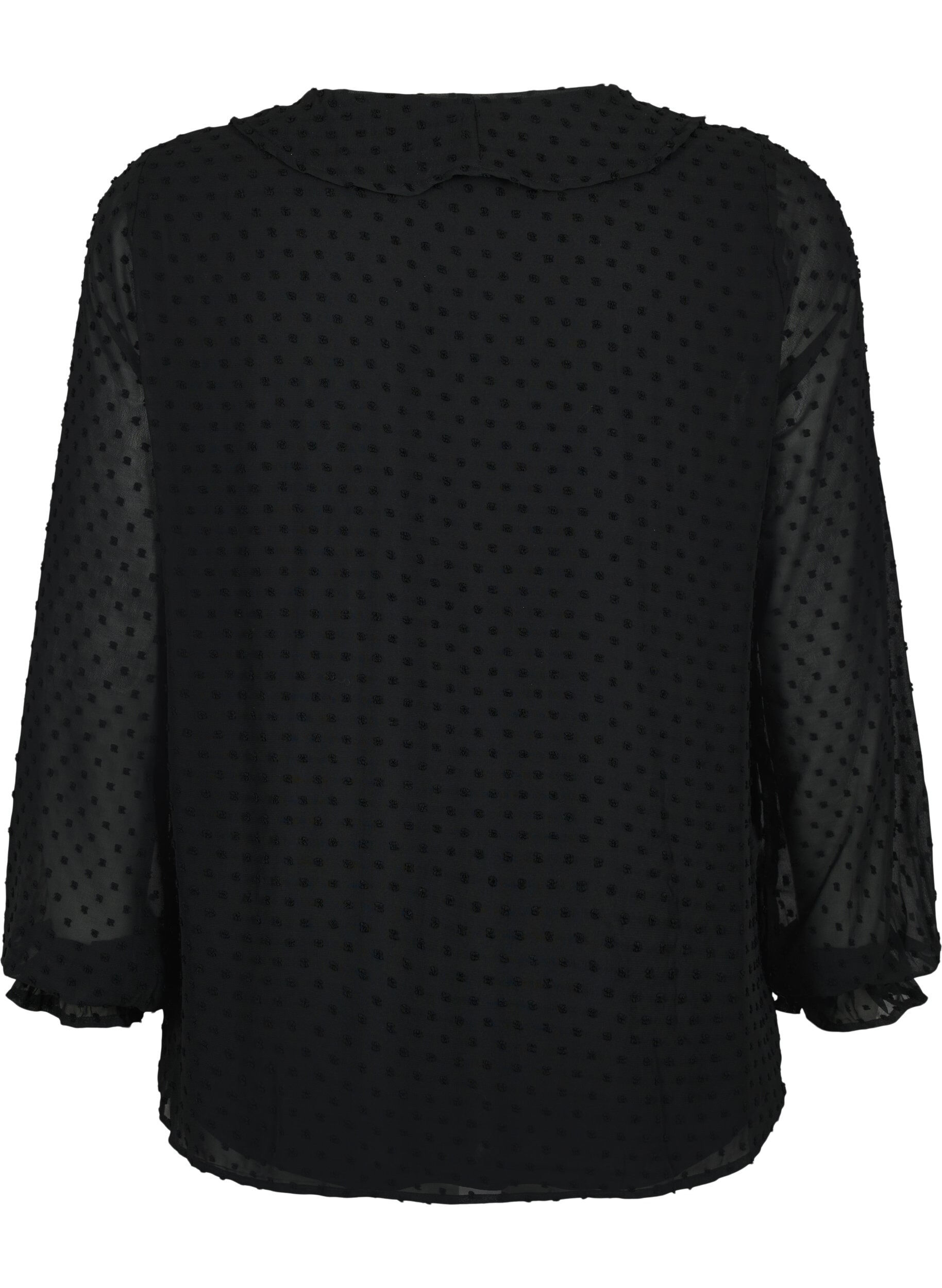 Zizzi Blouse avec volants et texture en pointill&eacute;s, Black, Packshot image number 1