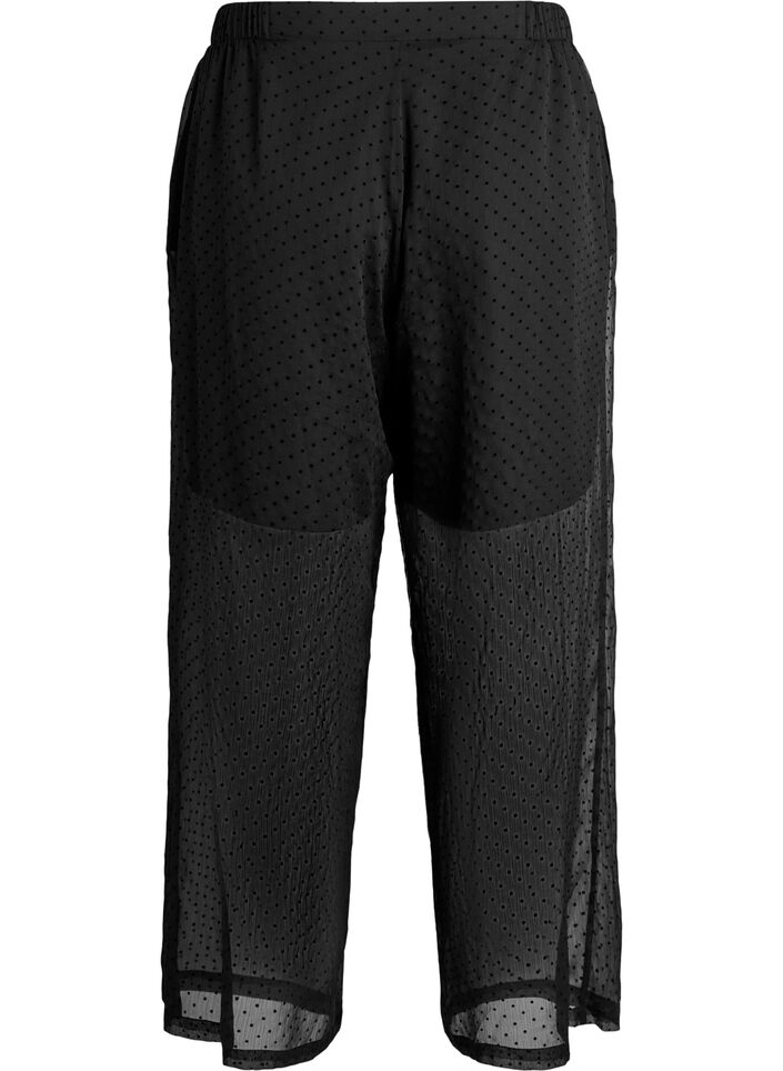 Pantalon ample en mousseline &agrave; pois, Noir, Packshot
