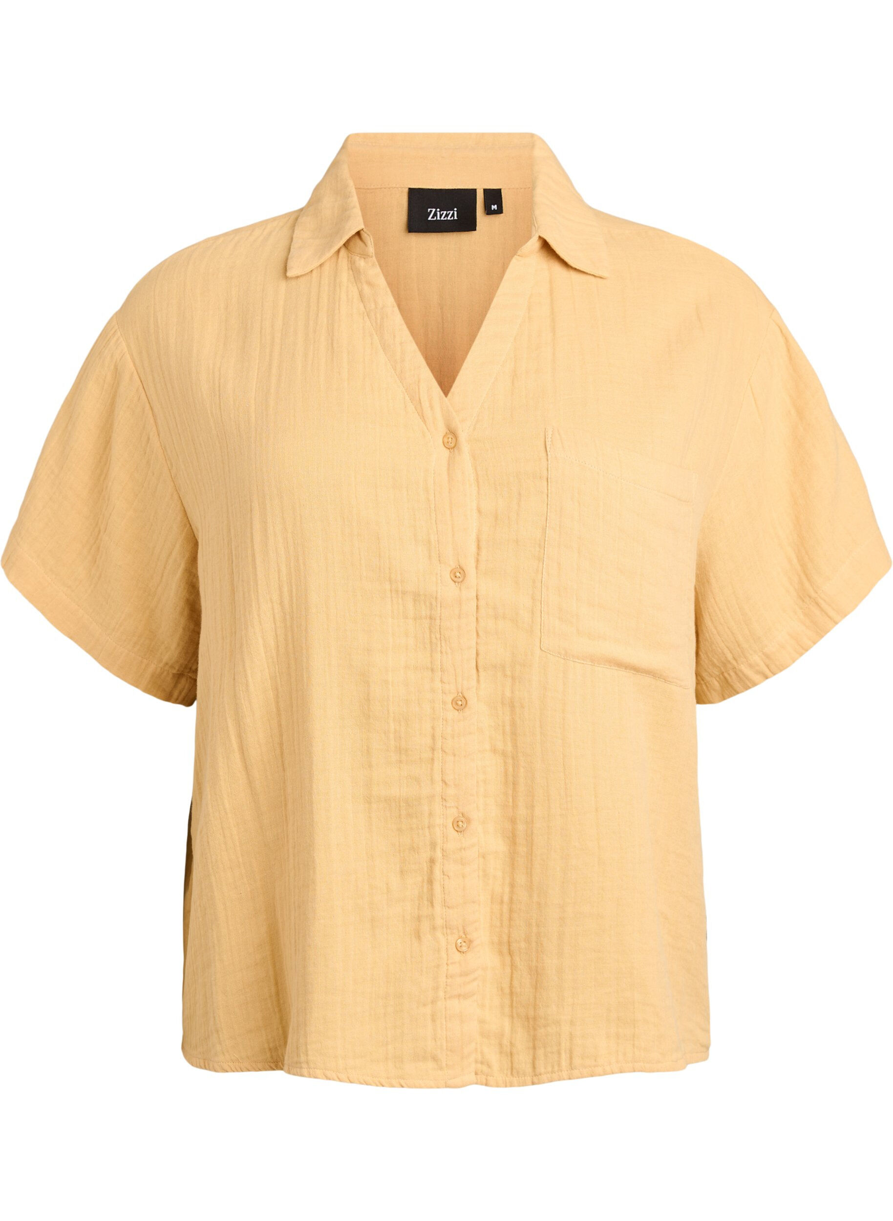 Blouse en mousseline de coton &agrave; manches courtes
