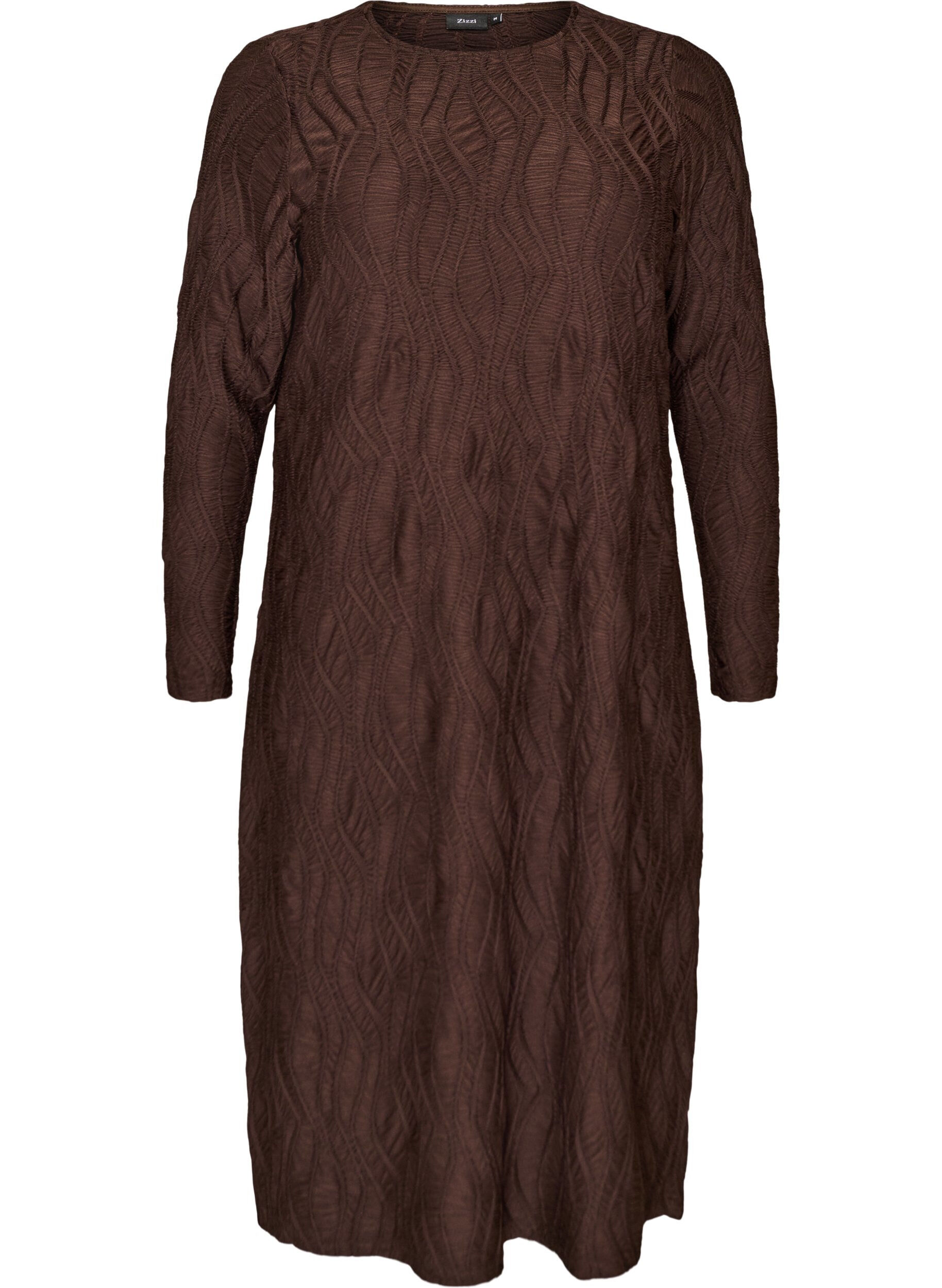 ZizziRobe midi &agrave; texture ondul&eacute;e et manches longues, Marron, Packshot image number 0