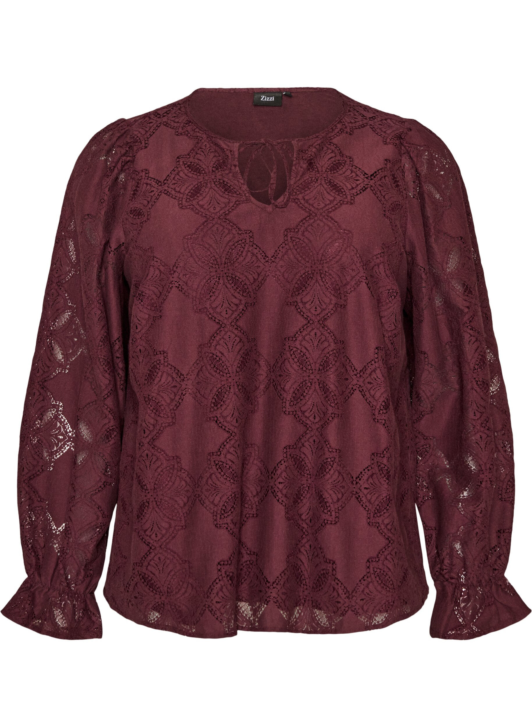 ZizziBlouse en dentelle &agrave; manches longues, Bordeaux fonc&eacute;, Packshot image number 0