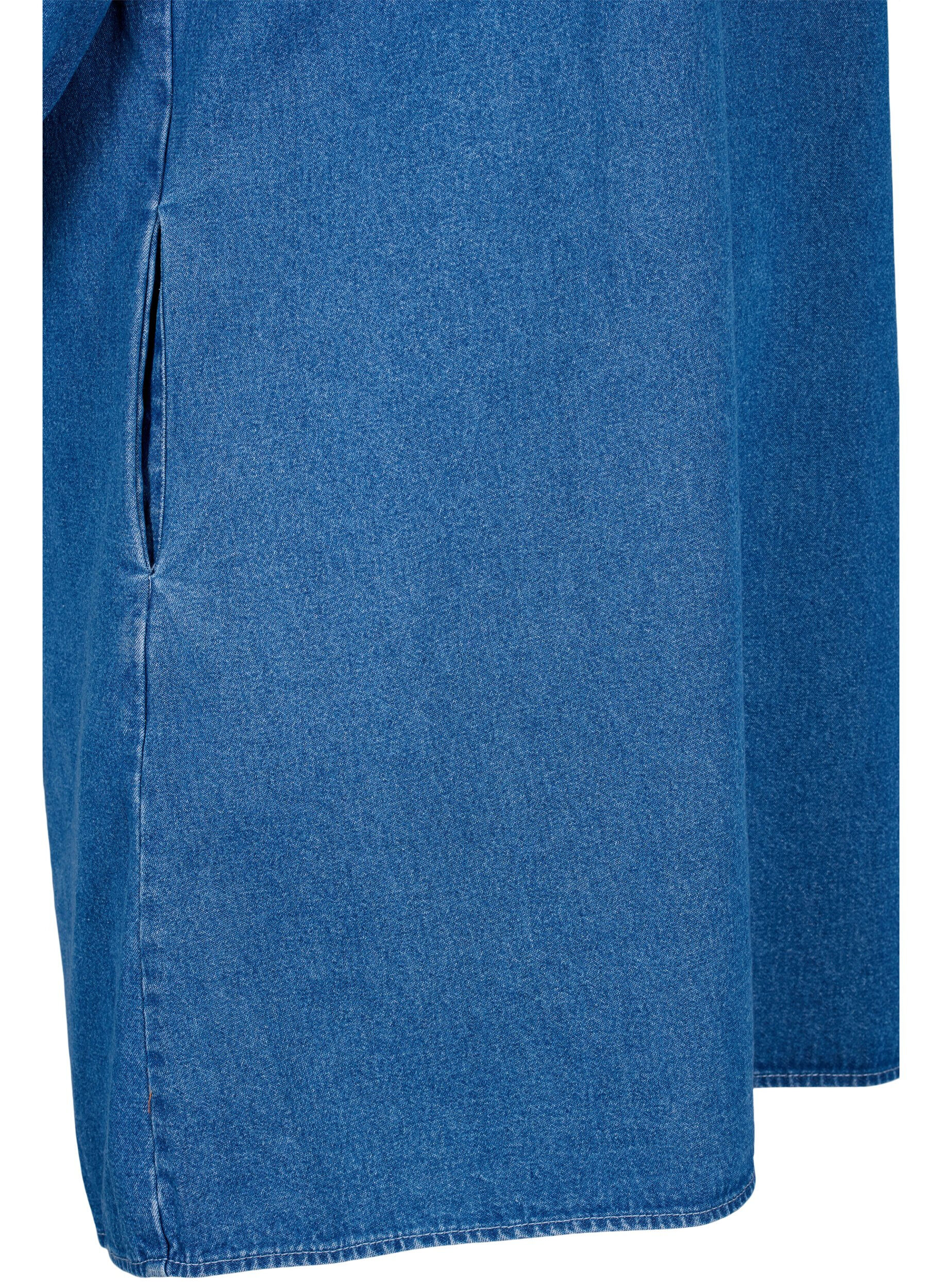Zizzi Tunique en denim avec col en V, Medium Blue Denim, Packshot image number 3
