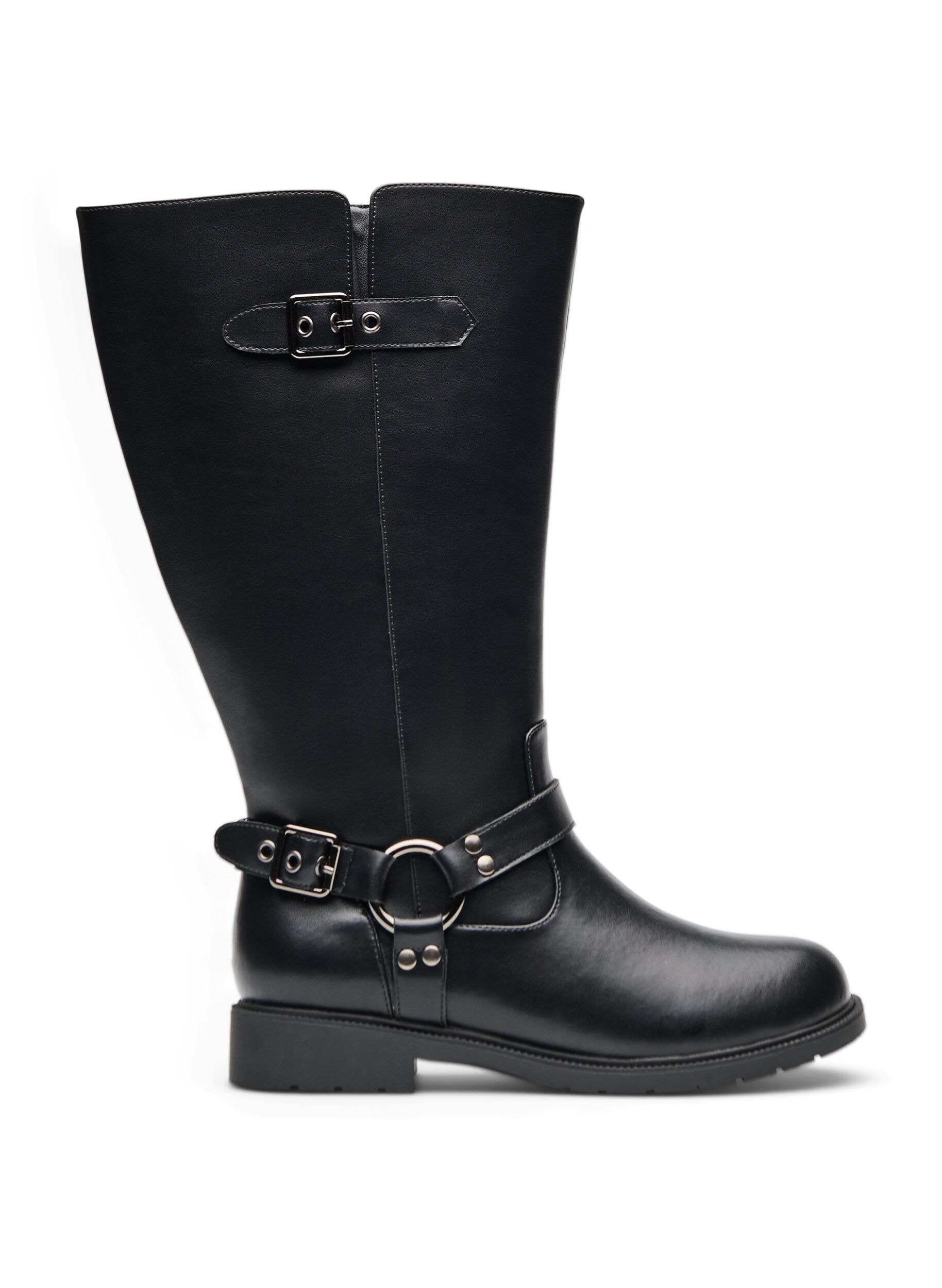 Botte haute en cuir avec boucles d&eacute;coratives