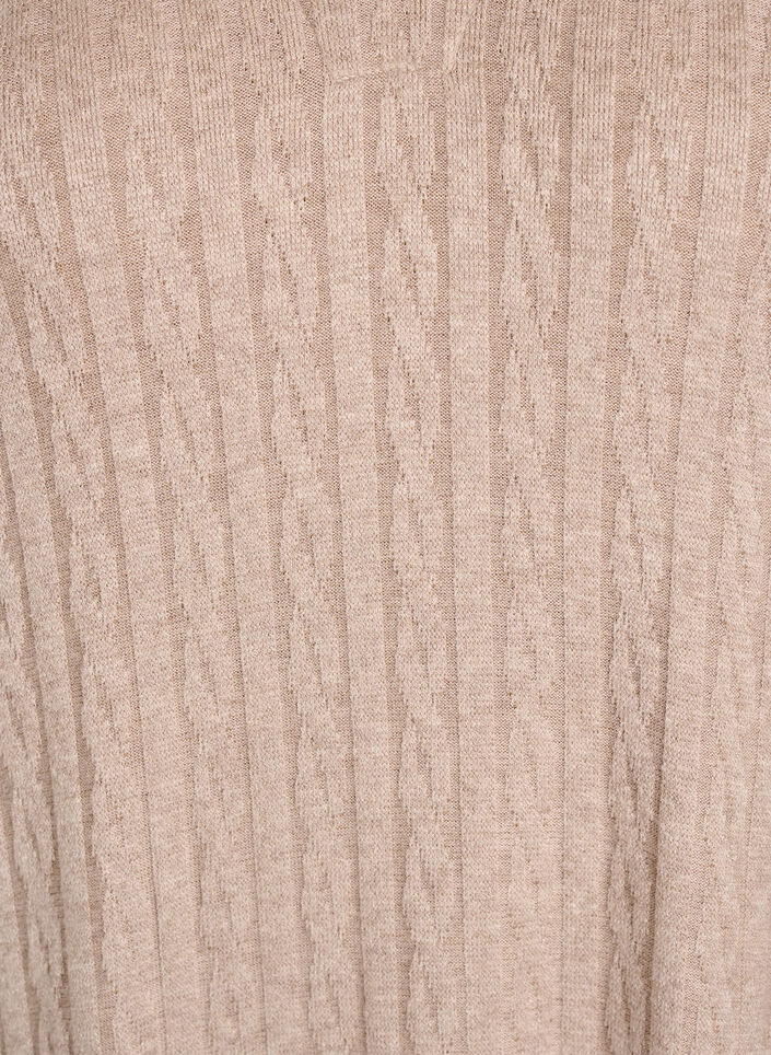 Kleid mit Zopfmuster und V-Ausschnitt, Beige, Packshot image number 2