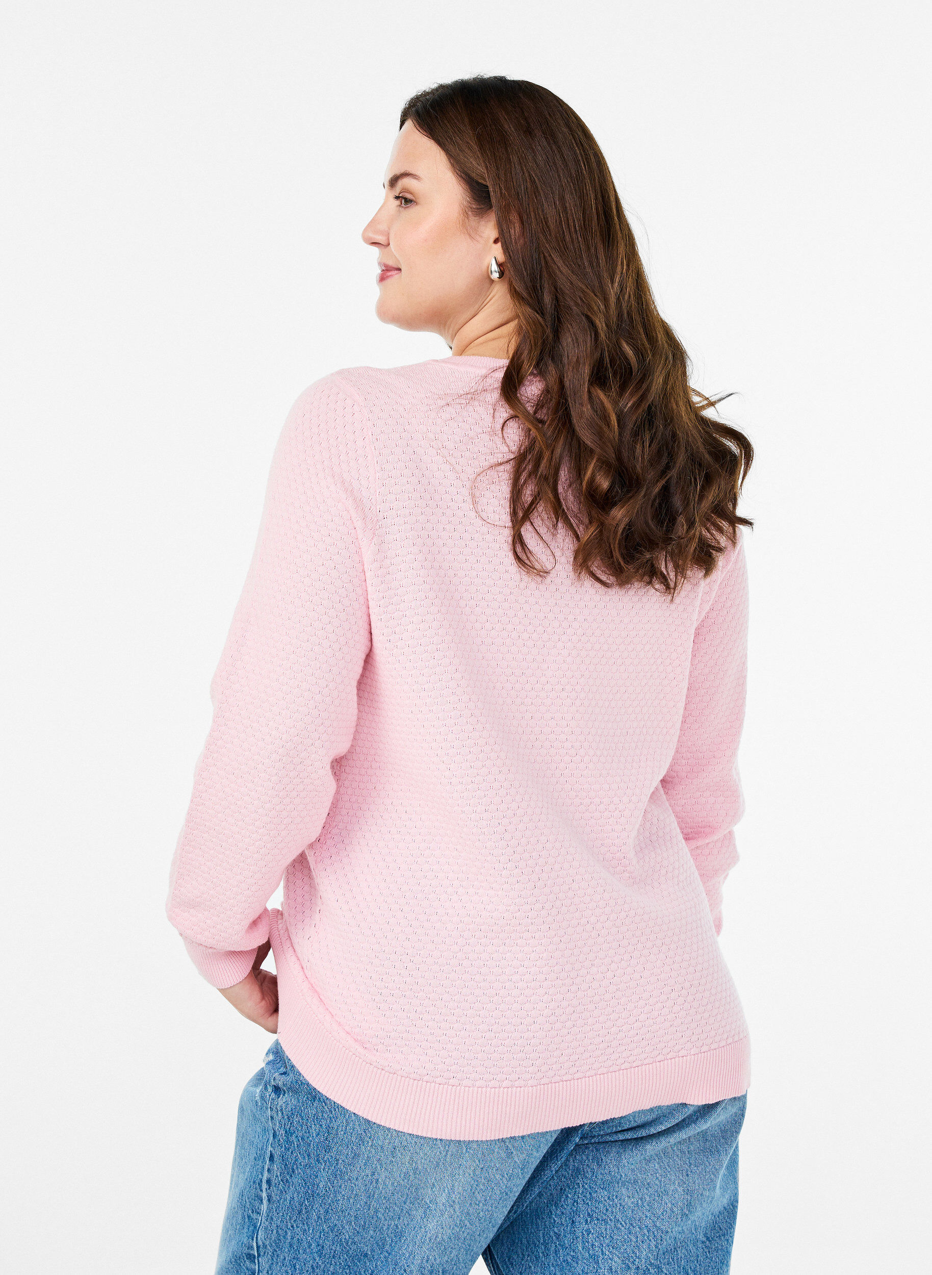 Zizzi Blouse en maille de coton avec motif textur&eacute;, Rose, Model image number 2