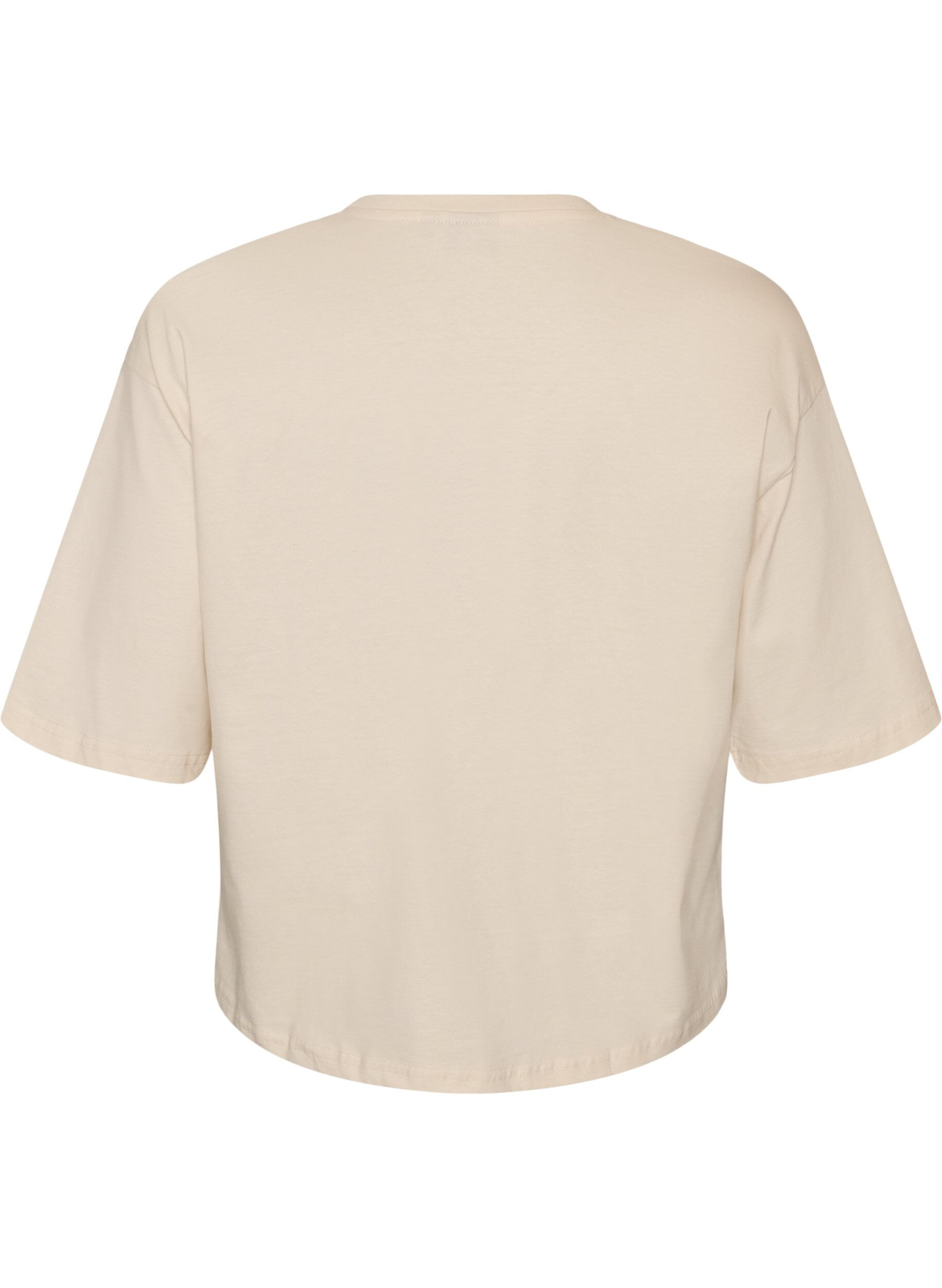 ZizziT-shirt avec texte imprim&eacute; et badges, Beige, Packshot image number 1