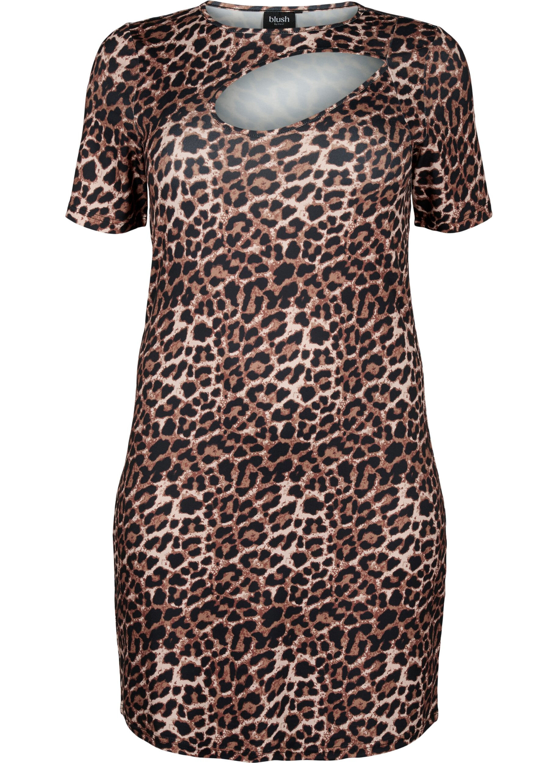 Zizzi Eng anliegendes Kleid mit Leopardenmuster und Cut-Out, Leopard AOP, Packshot image number 0