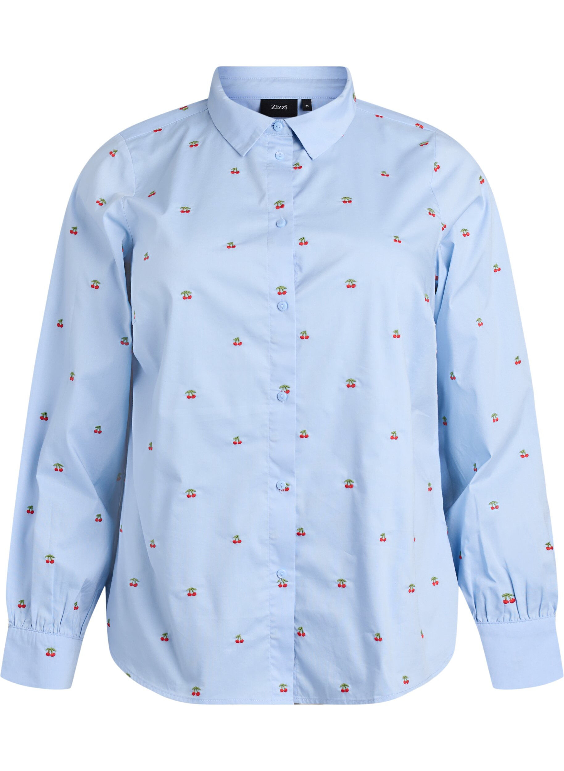 ZizziChemise avec cerises brod&eacute;es, Bleu Clair, Packshot image number 0
