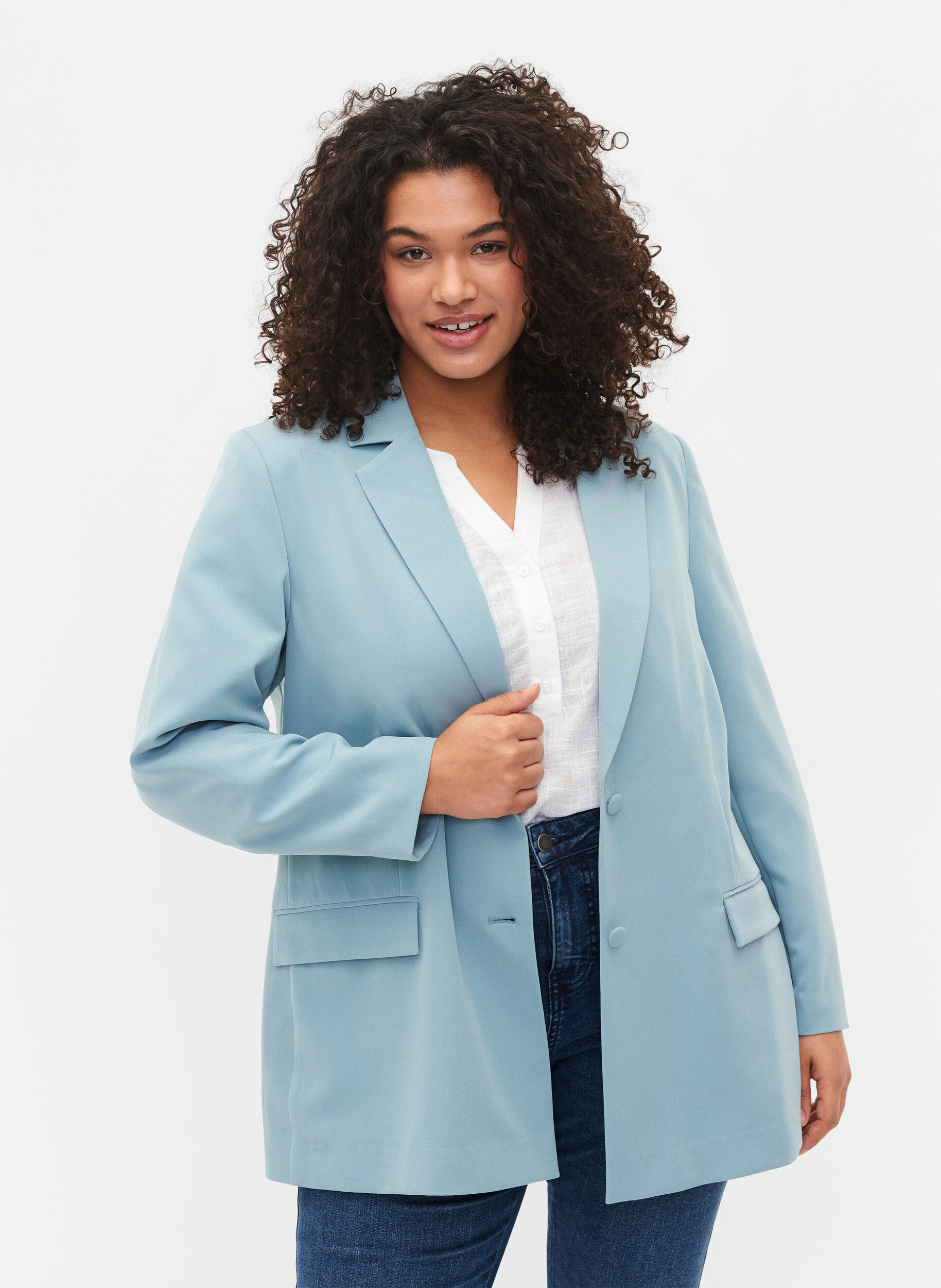 Zizzi Blazer classique avec fermeture &agrave; boutons, Citadel, Model image number 0