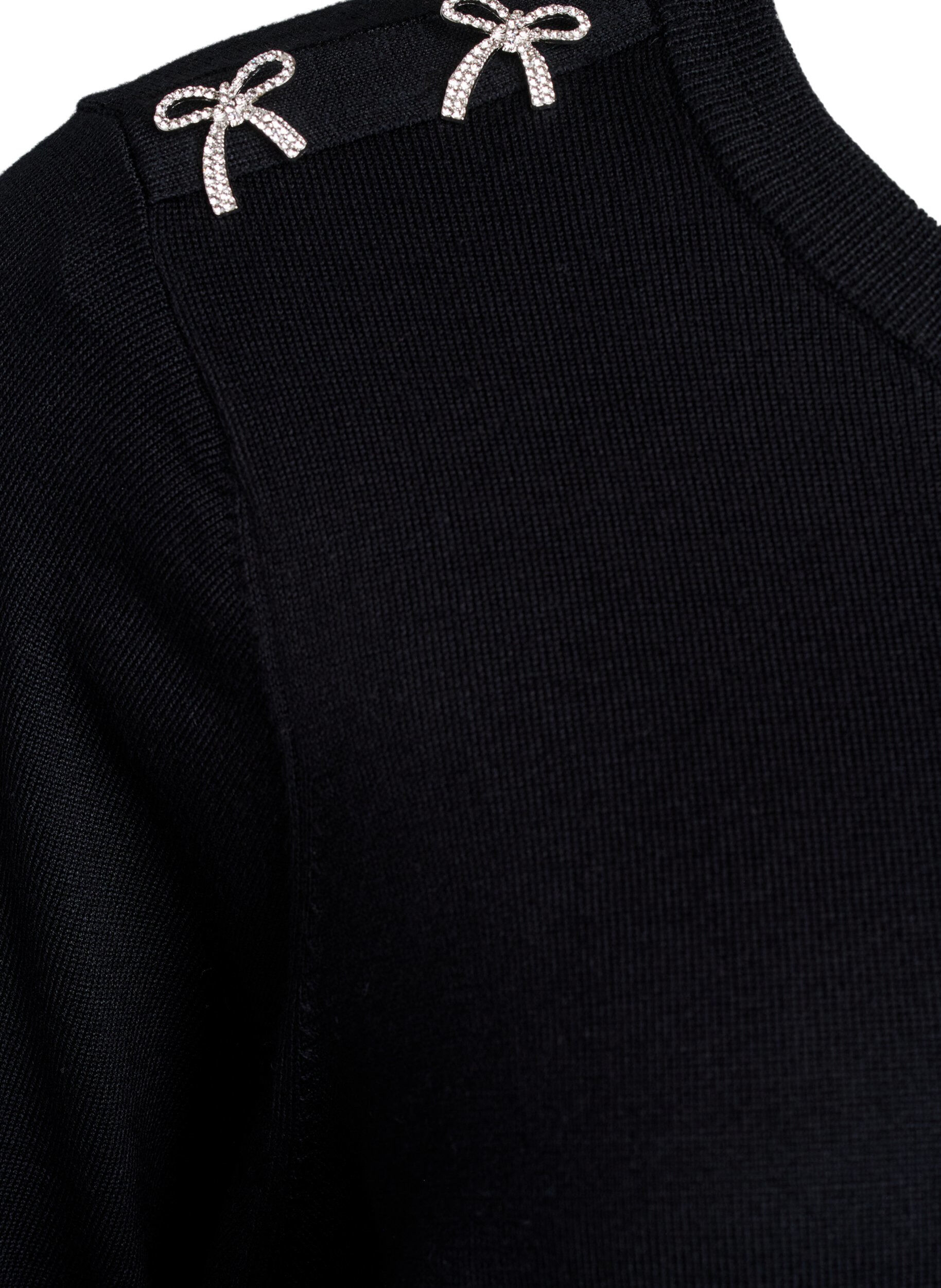 Zizzi Strickbluse mit kurzen &Auml;rmeln und kleinen Schleifen, Schwarz, Packshot image number 3