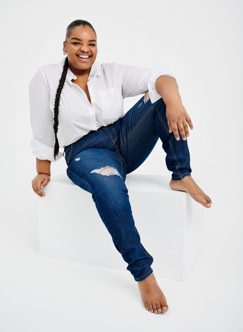 Jean Amy super mince avec destruction et taille haute, Dark blue, Image image number 0