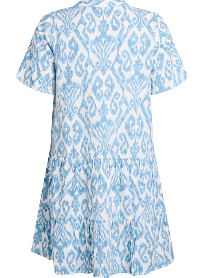 Kurzes A-Linien-Kleid aus Baumwollmusselin, Vanille, Packshot image number 1
