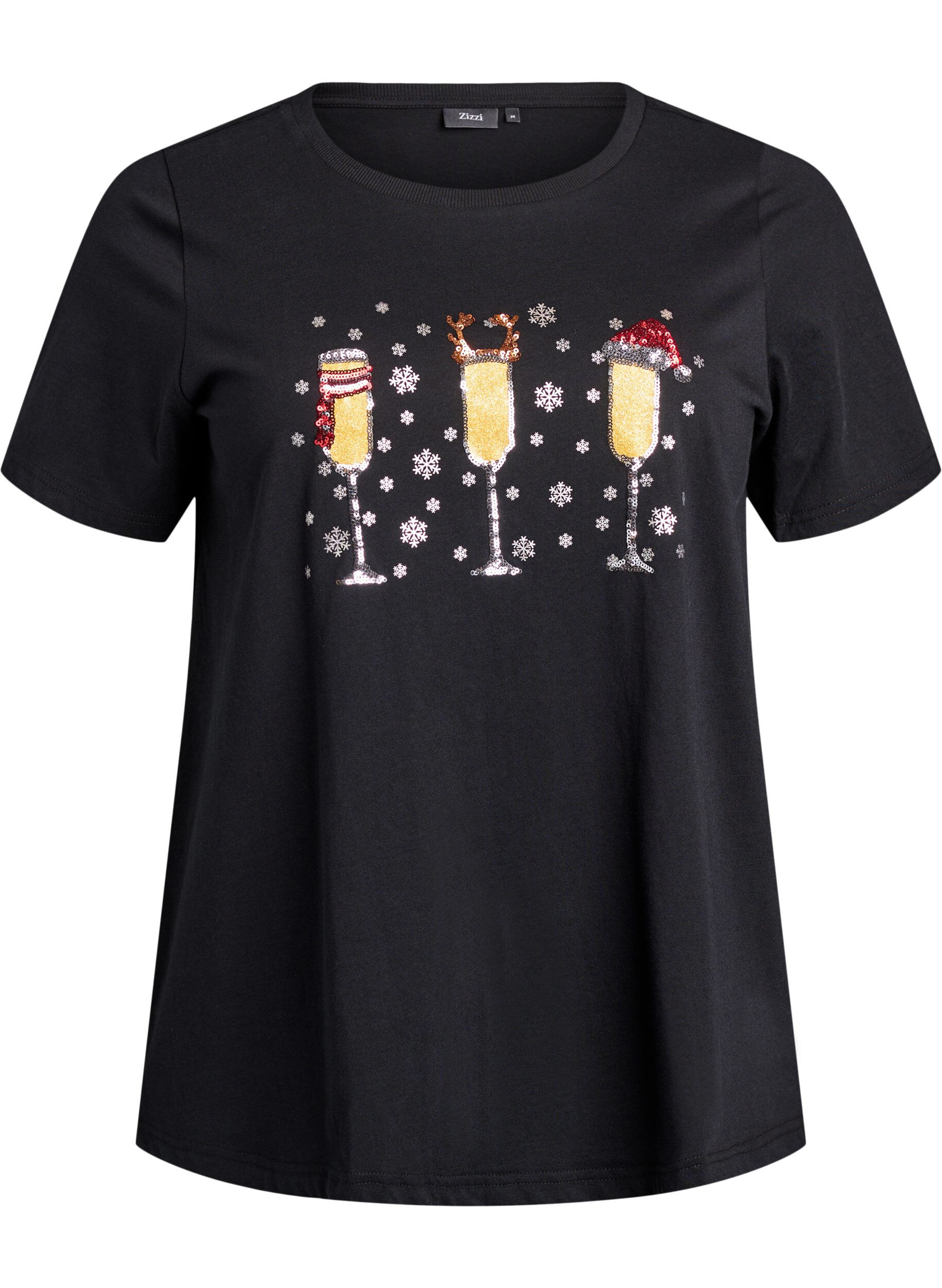ZizziT-shirt de No&euml;l en coton bio, Noir, Packshot image number 0