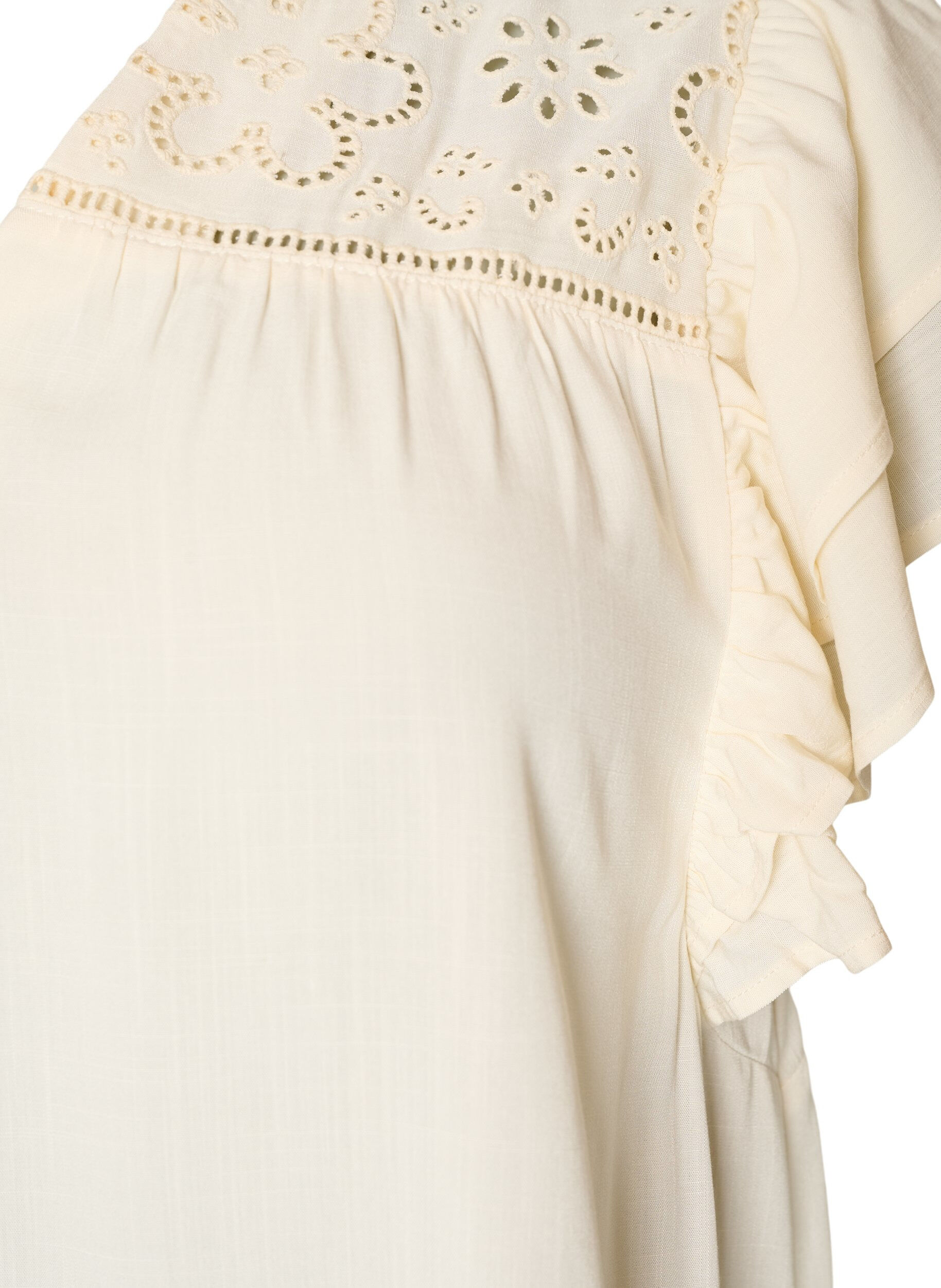 ZizziTunika mit Broderie Anglaise und R&uuml;schen&auml;rmeln, Beige, Packshot image number 2