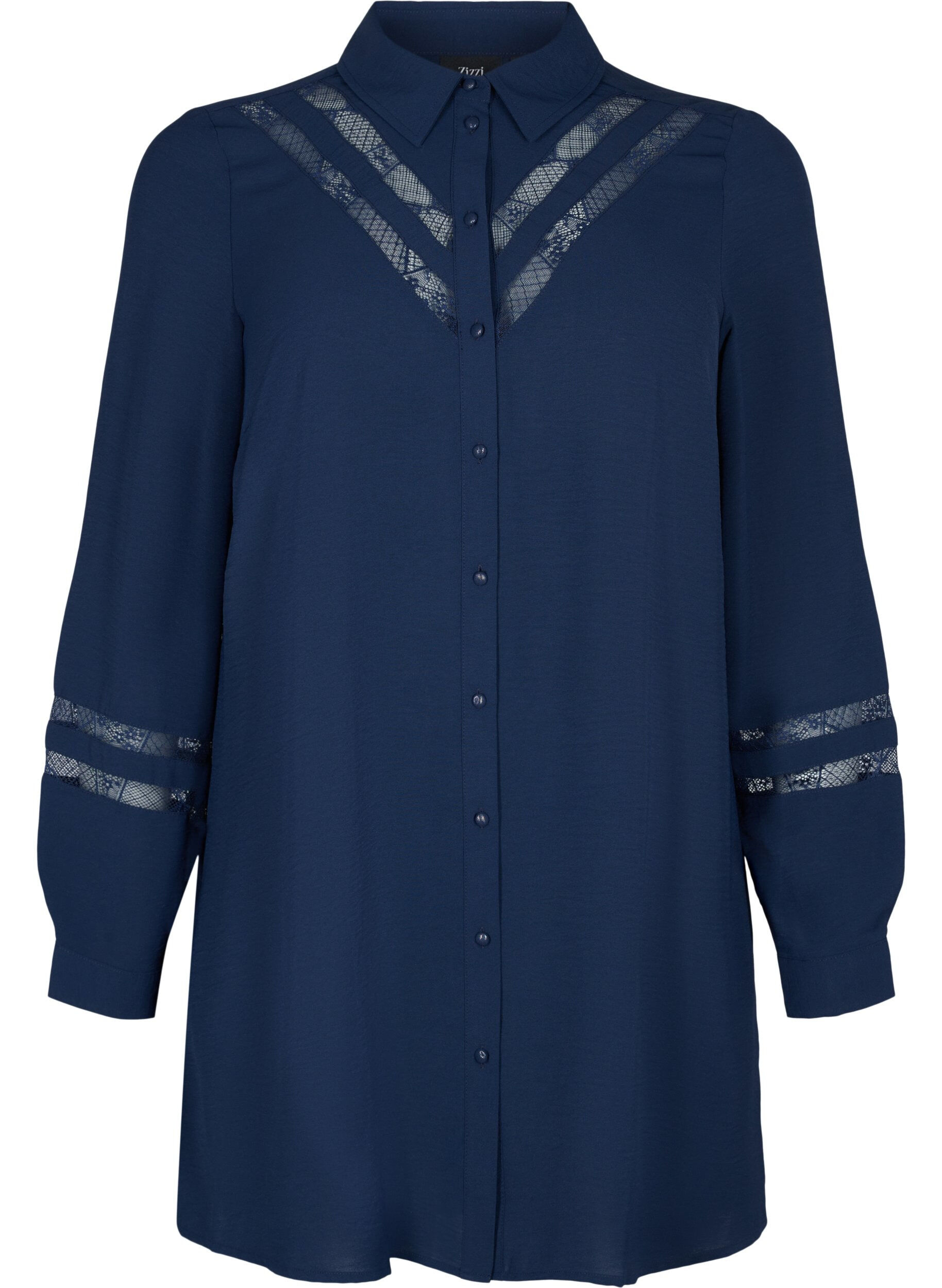 Zizzi Langes Shirt mit Spitzendetails, Navy Blazer, Packshot image number 0