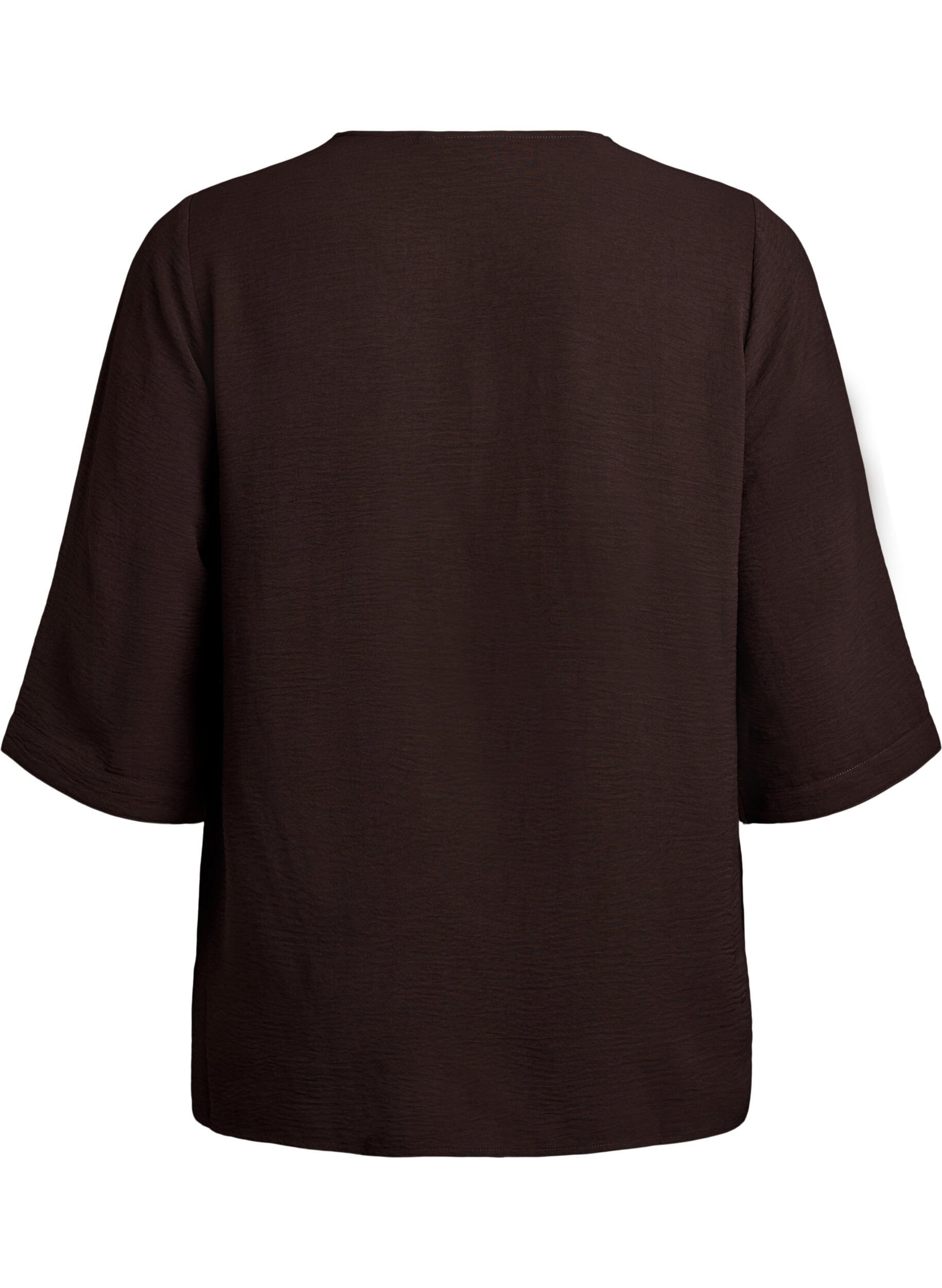 ZizziBluse mit V-Ausschnitt und 3/4-&Auml;rmeln, Braun, Packshot image number 1