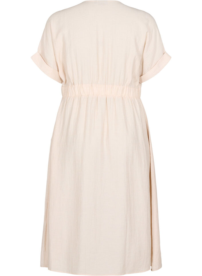 Robe midi en lin et viscose fendue sur le devant, Beige, Packshot image number 1