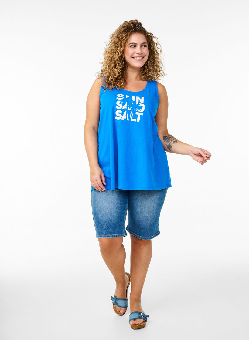 Top aus Baumwolle mit A-Linie, Blau, Model image number 1