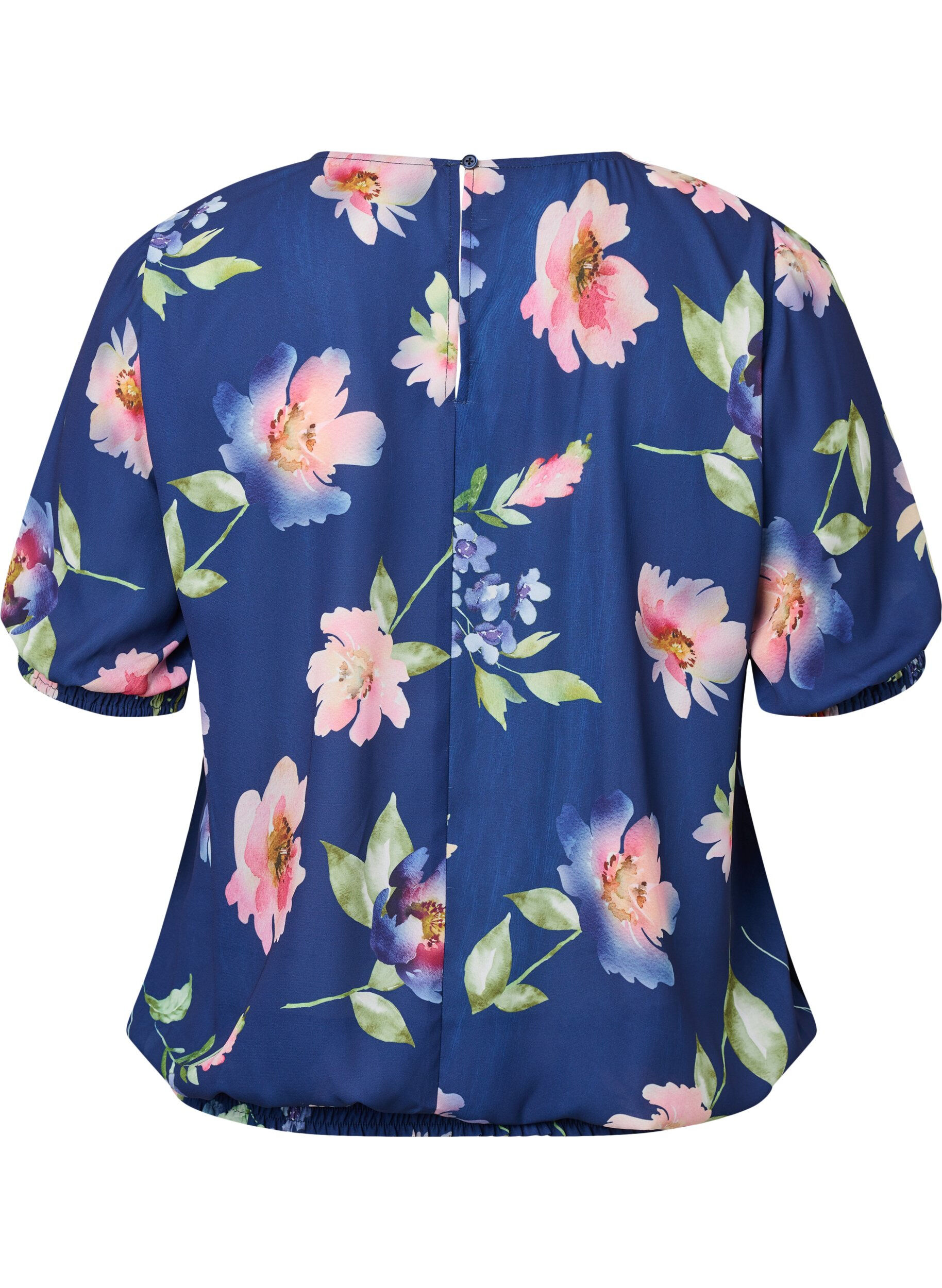 Zizzi Chemisier fleuri &agrave; smocks, Blueprint Flower AOP, Packshot image number 1