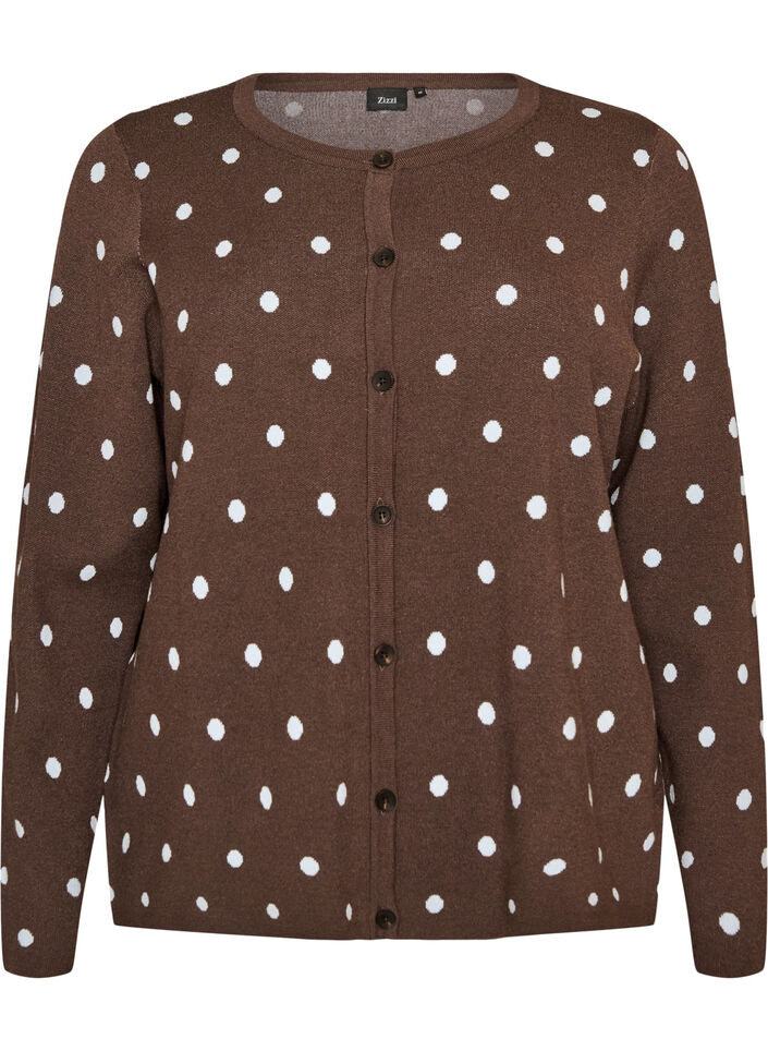 Cardigan &agrave; pois et fermeture boutonn&eacute;e, Marron, Packshot image number 0