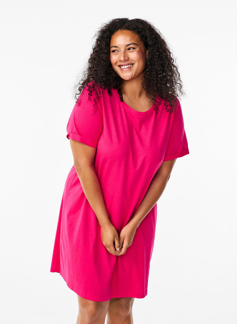Robe t-shirt en coton, Bright Rose, Model image number 0