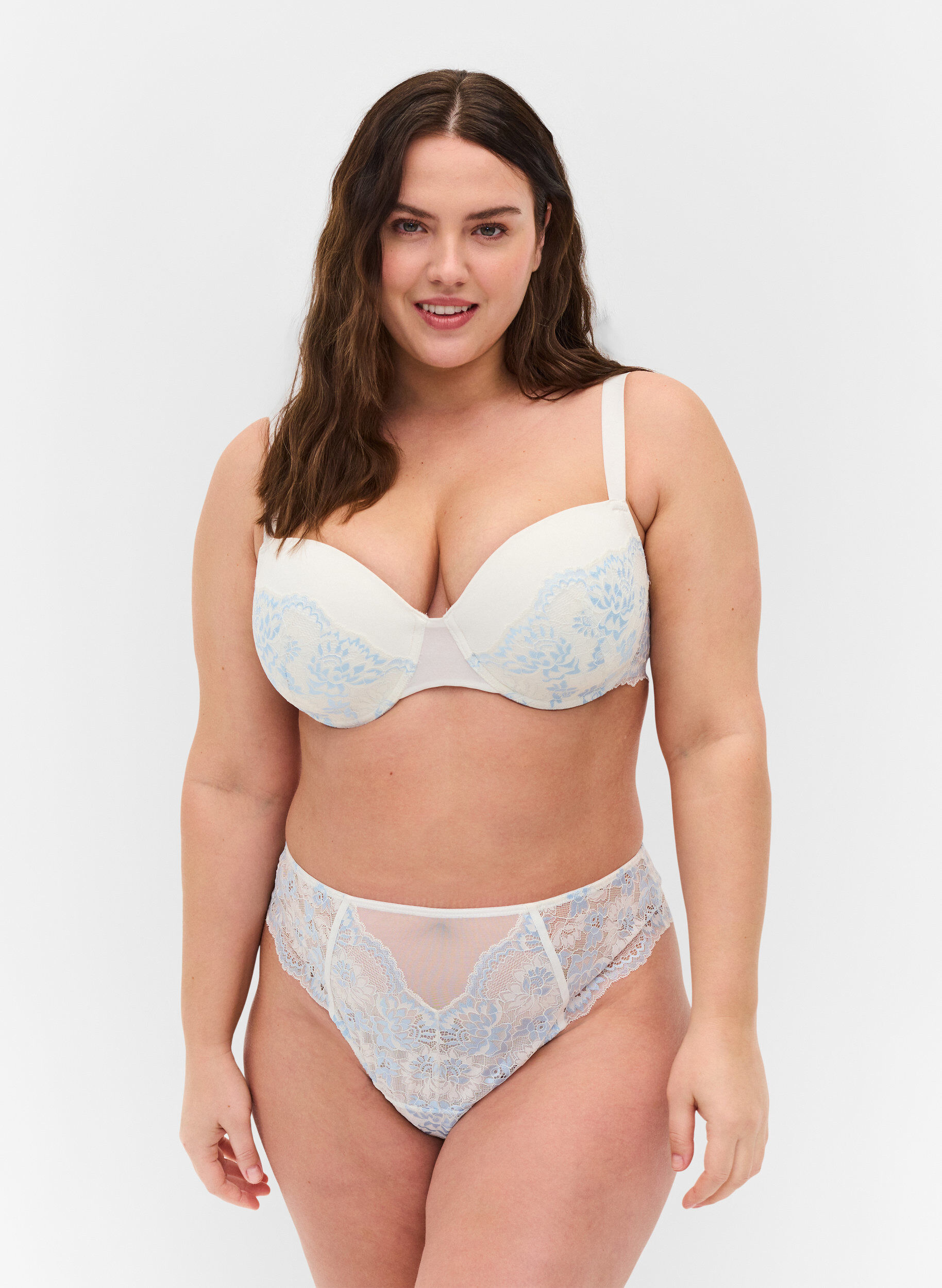 Zizzi G-String mit Spitze und regul&auml;rer Taille, Tofu w. blue, Model image number 0