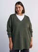 Lange Rippstrickbluse mit V-Ausschnitt, Gr&uuml;n, Model image number 0