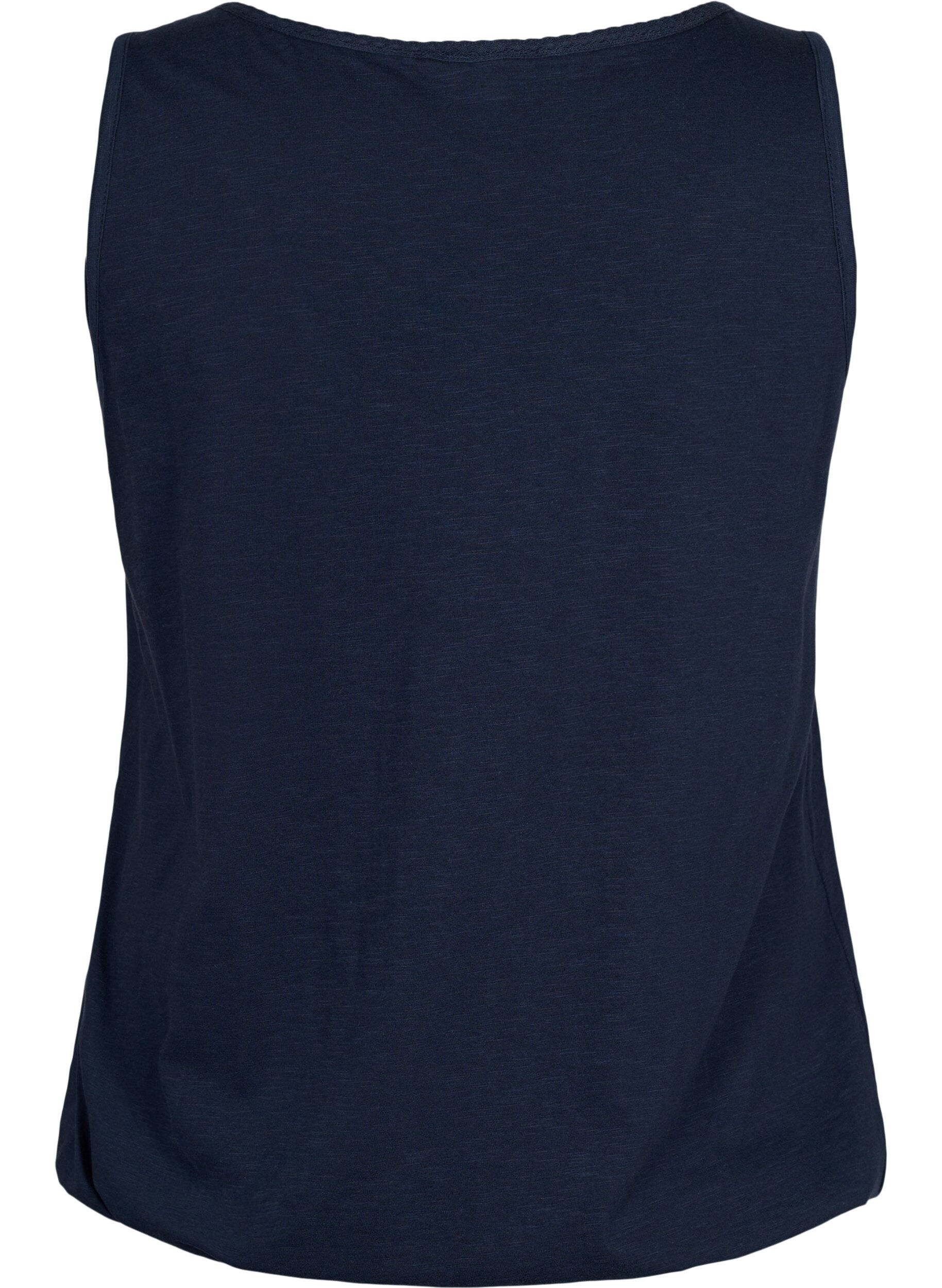 Zizzi Top en coton avec bordure en dentelle, Navy Blazer, Packshot image number 1