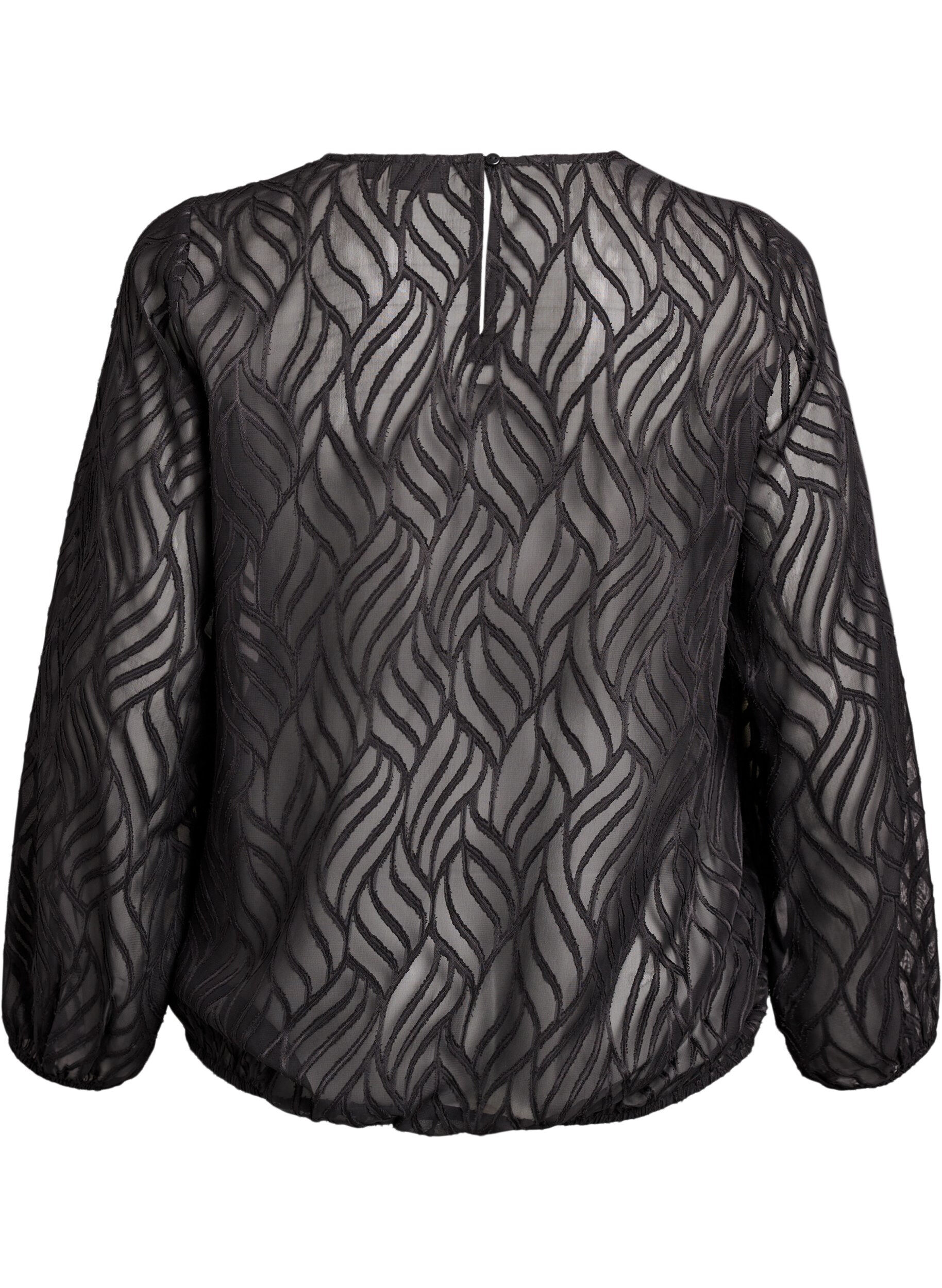 Zizzi Blouse en mousseline avec un motif textur&eacute;, Noir, Packshot image number 1