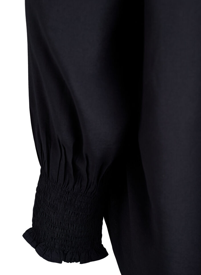 Blouse avec col &agrave; volants et fronces, Noir, Packshot image number 3