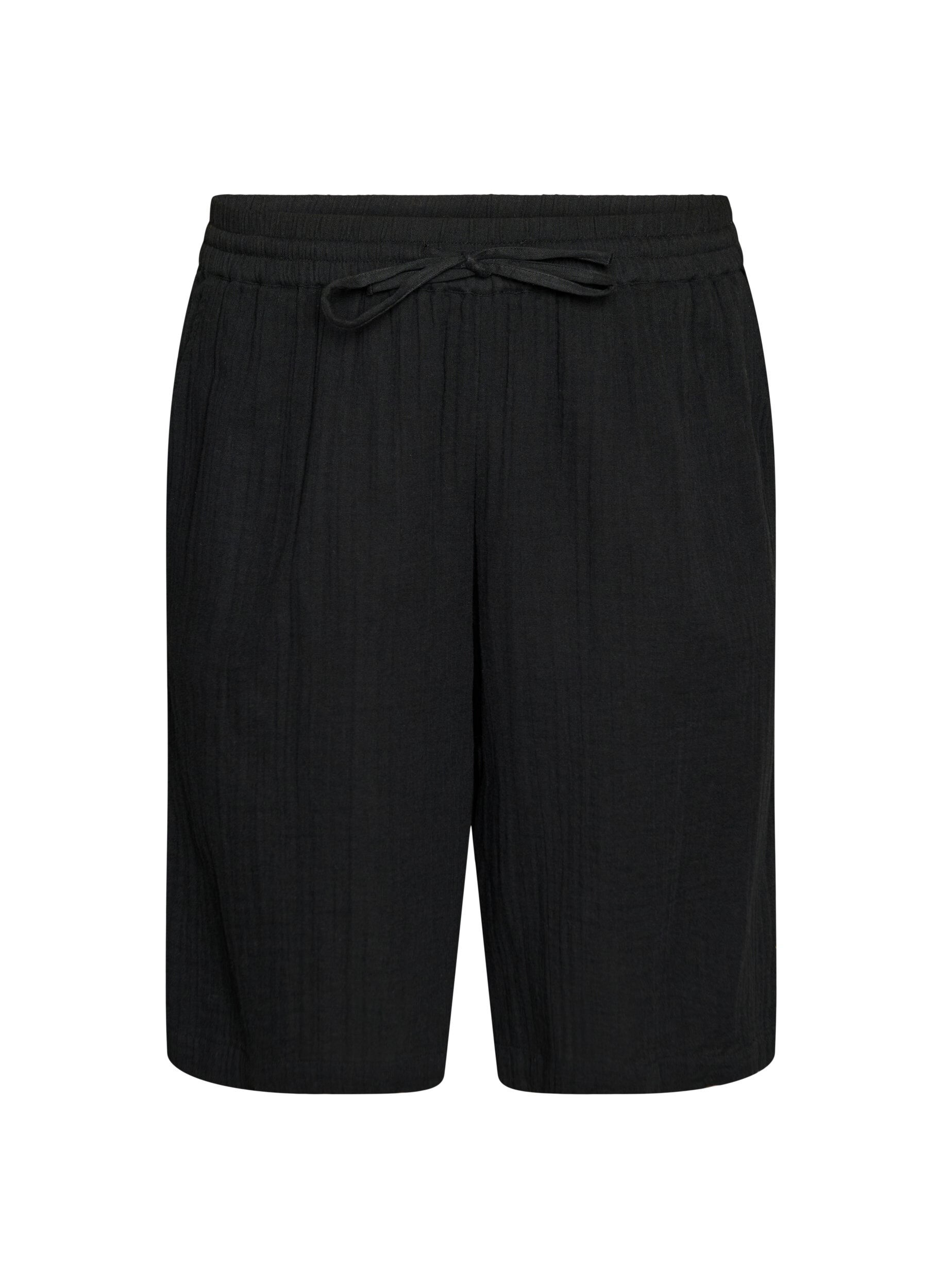 ZizziLockere Shorts aus Baumwollmusselin mit hoher Taille, Schwarz, Packshot image number 0