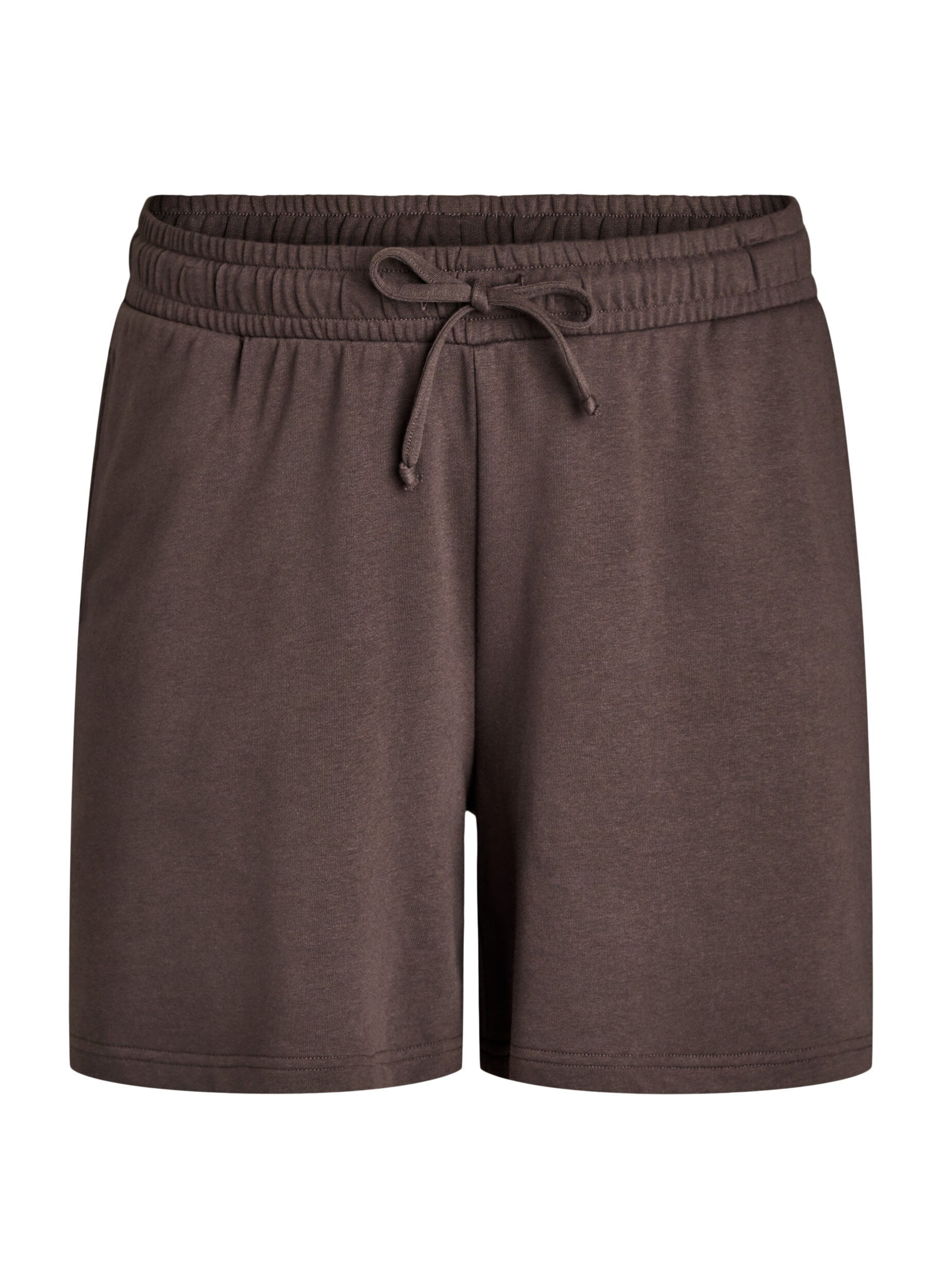 Zizzi Short en molleton taille haute avec poches, Marron, Packshot image number 0